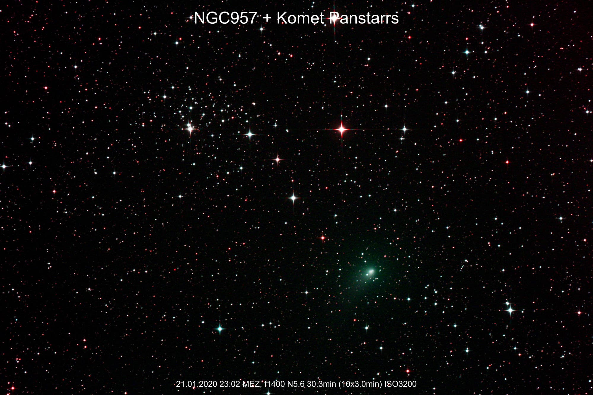 NGC 957 + Komet Panstarrs am 21. Januar 2020 um 23:02 Uhr MEZ