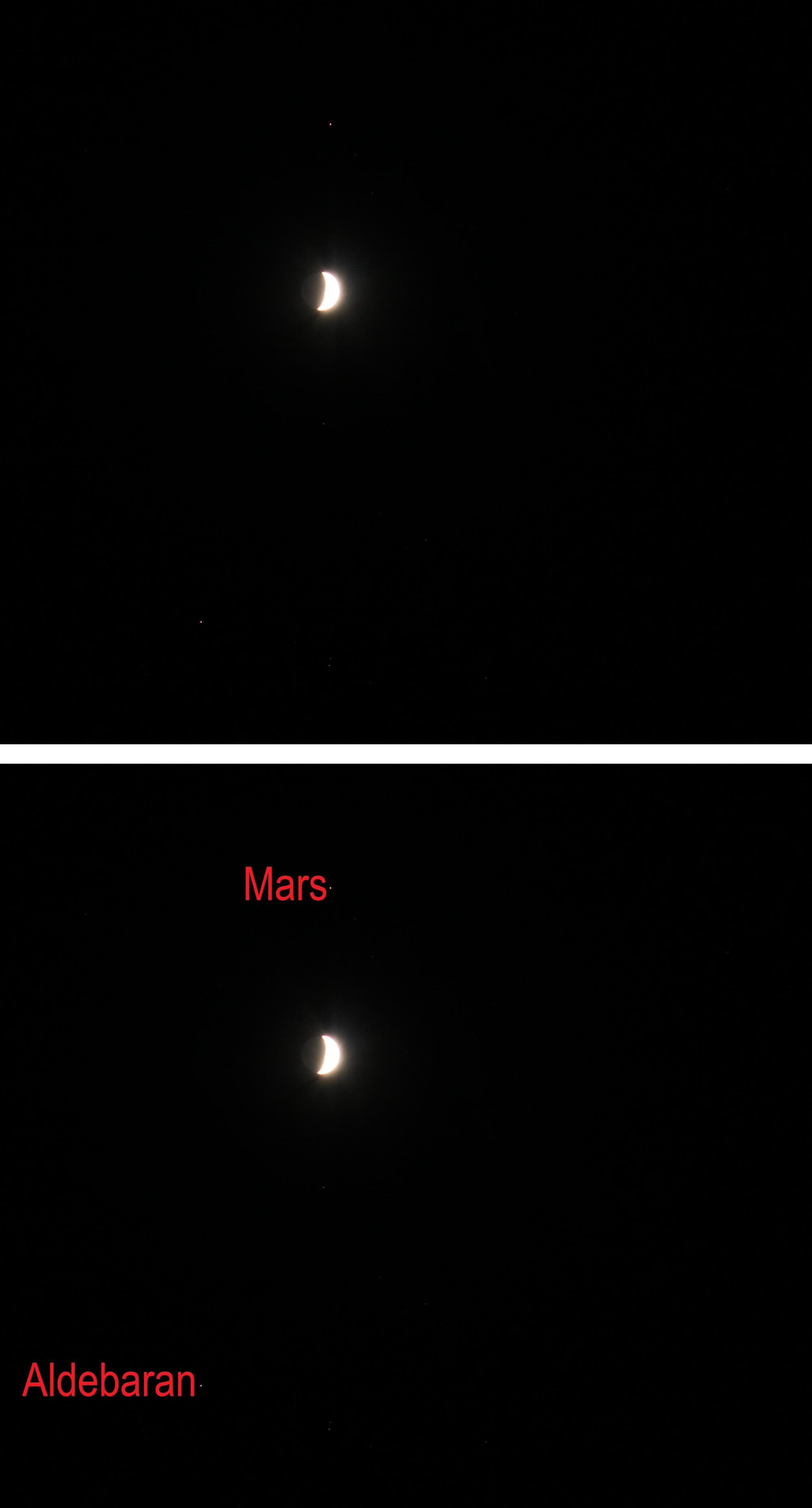 Mond zwischen Mars und Aldebaran