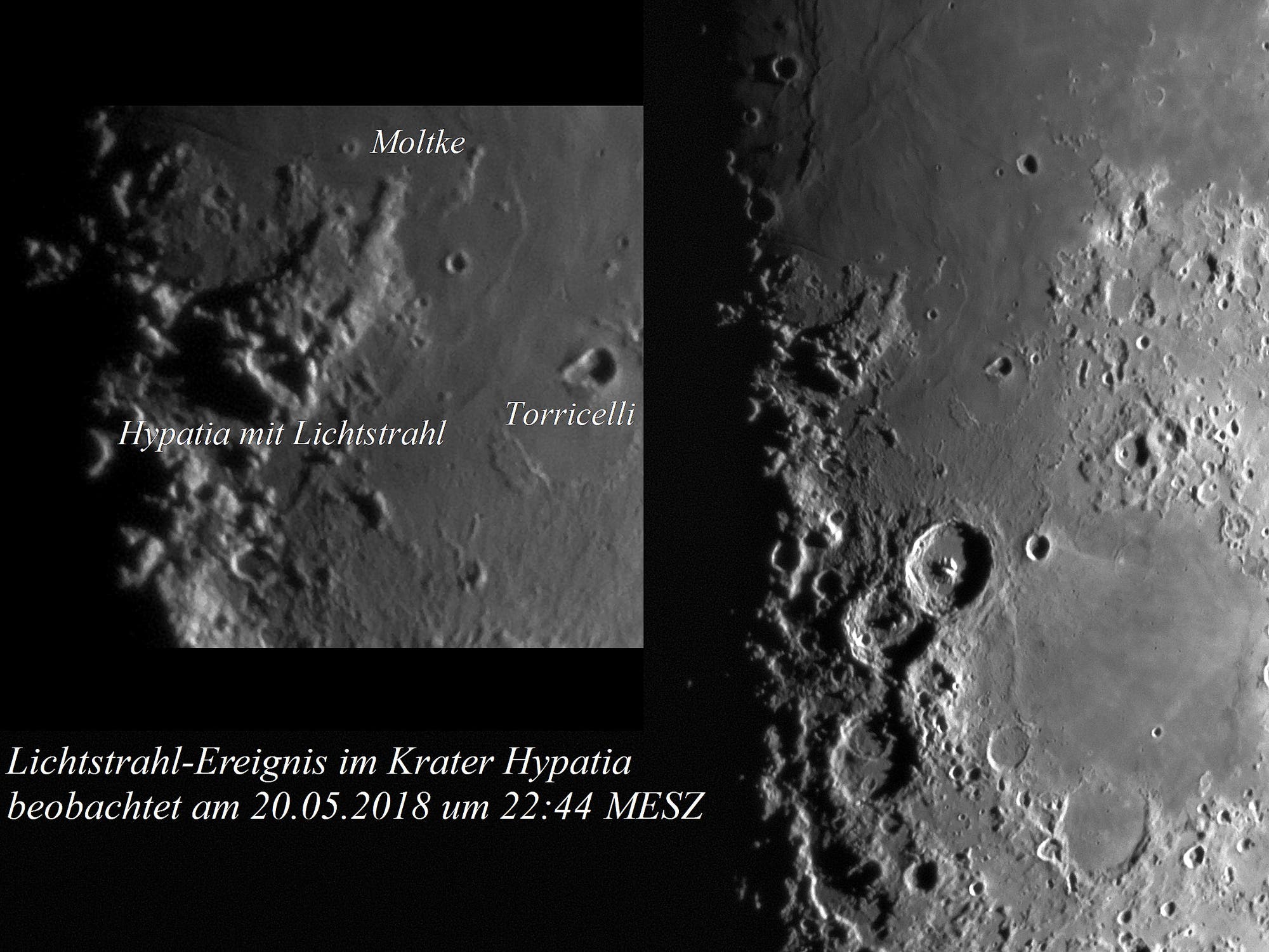 Lichtstrahl im Krater Hypatia