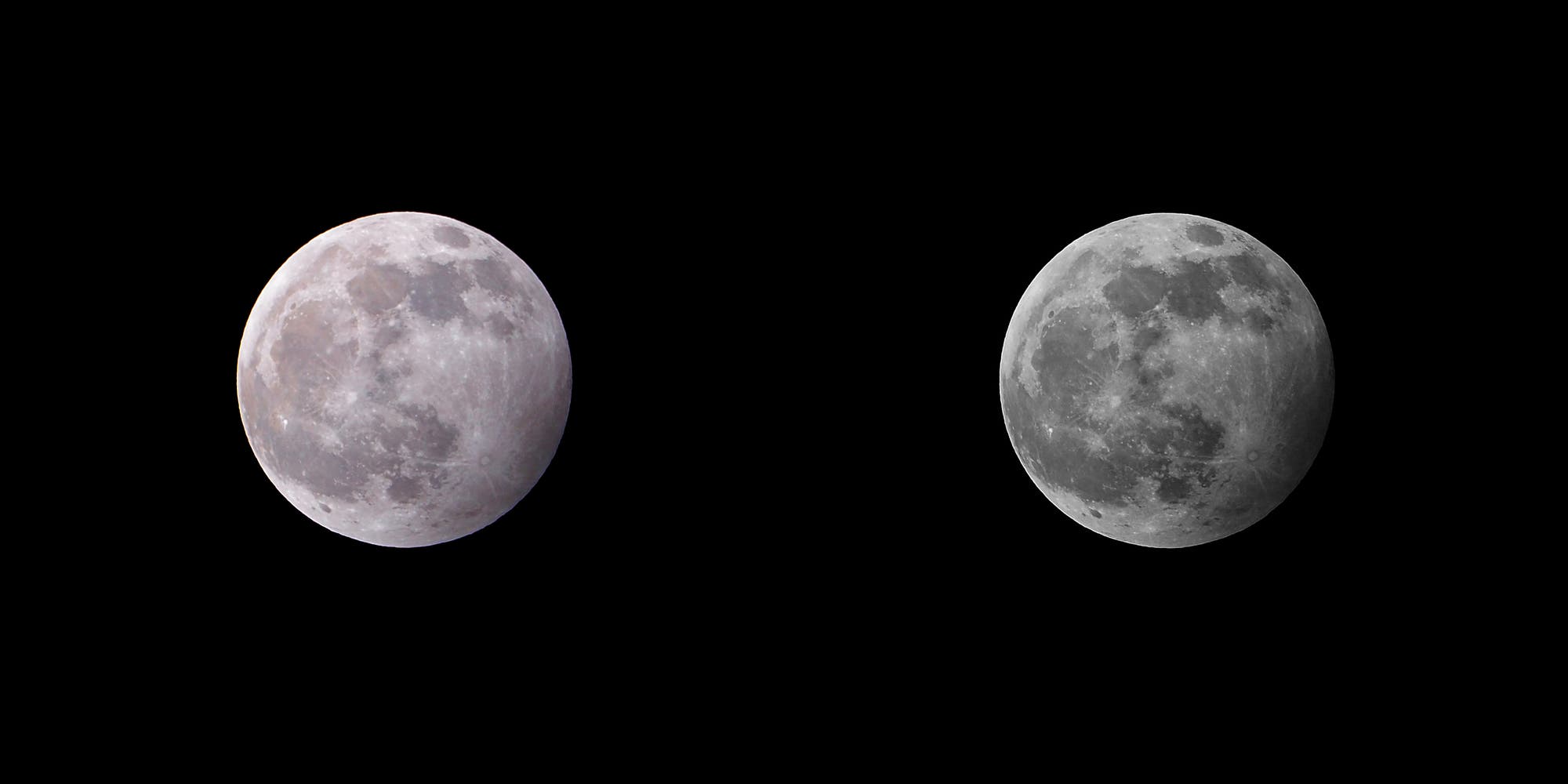 Eine Halbschatten-Mondfinsternis in zwei Ansichten