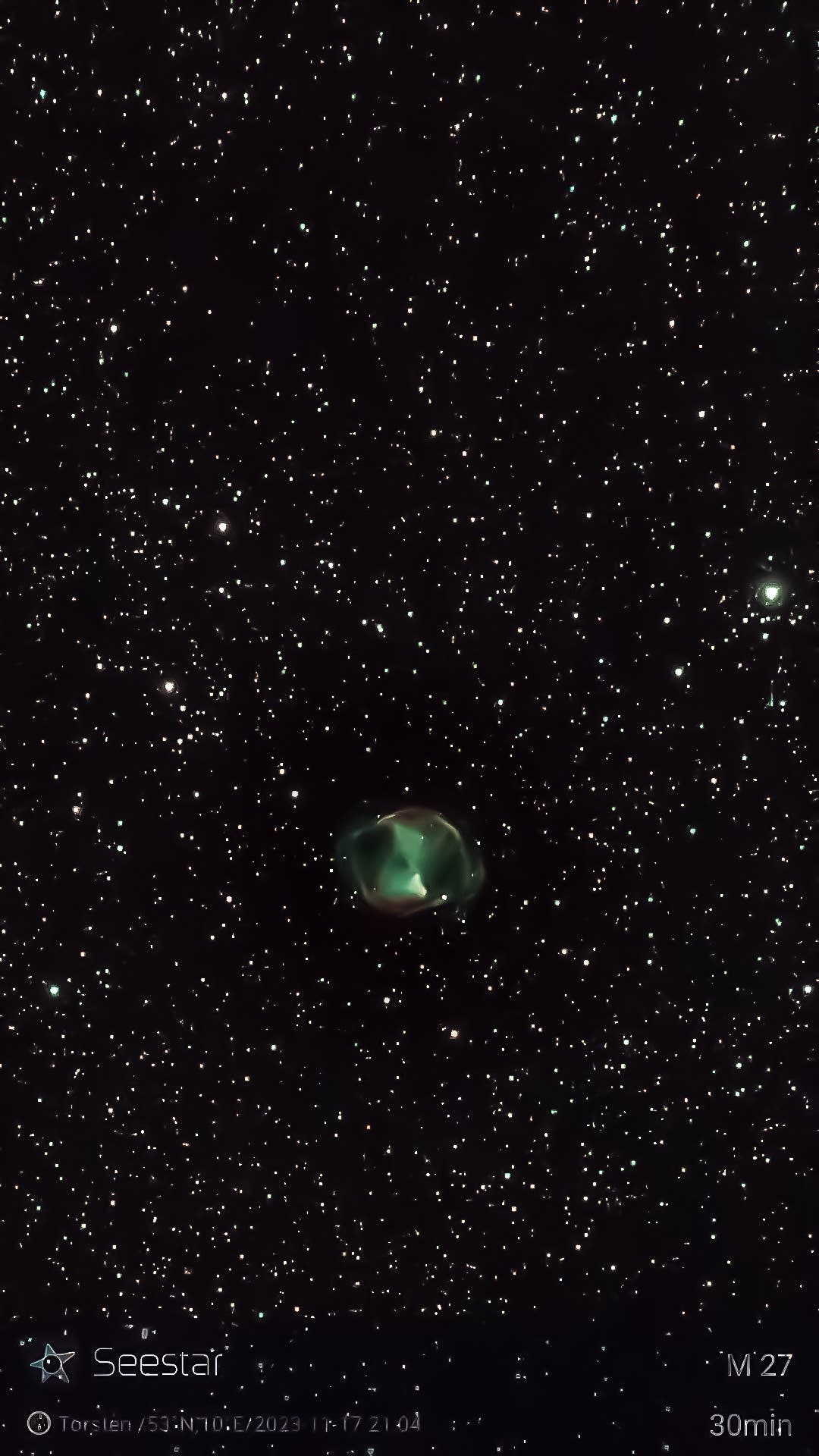 Der Hantelnebel M 27, erste Aufnahme mit dem Smart-Teleskop Seestar S50