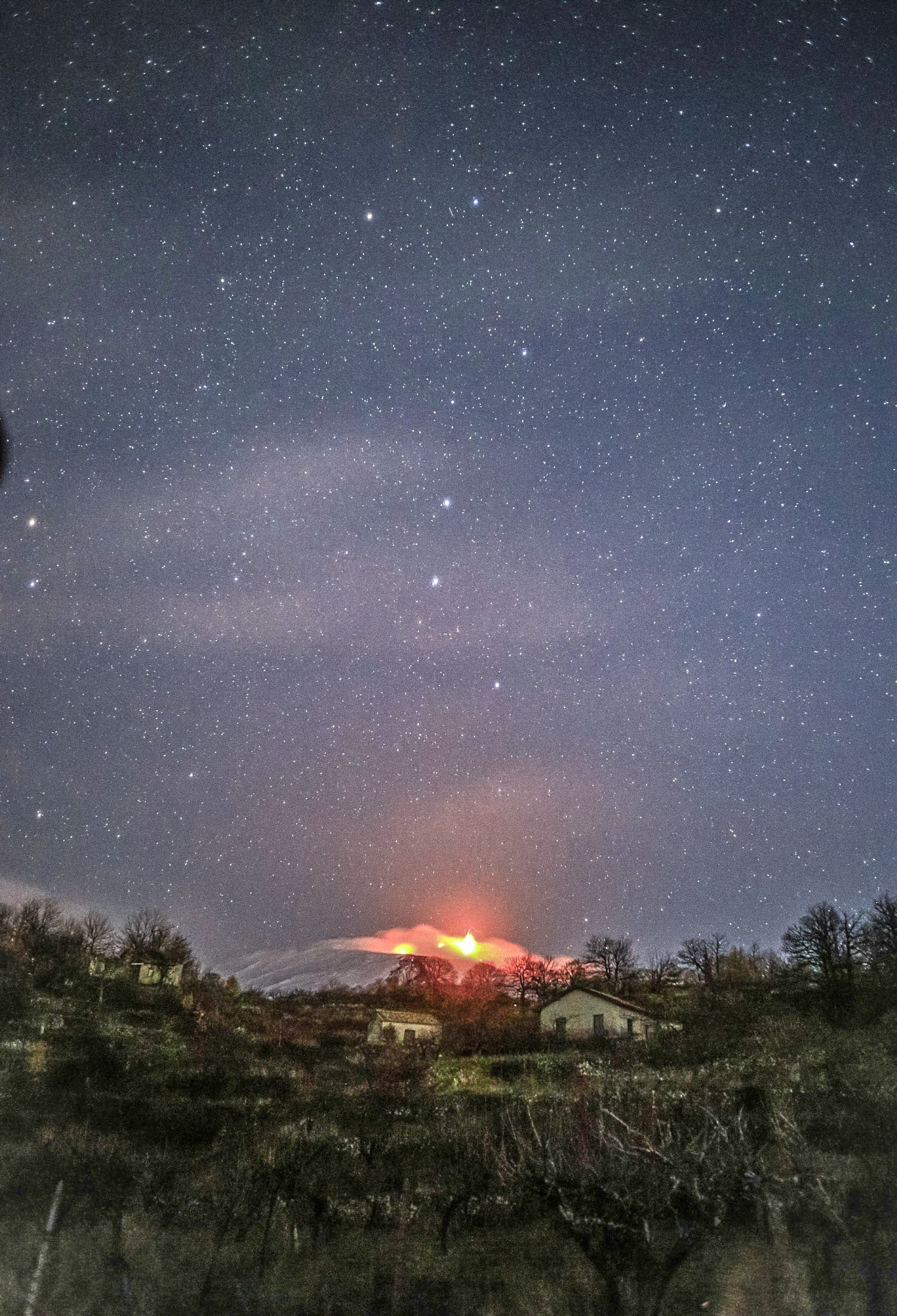 Great bear aligned over erupting mount Etna, Italy 