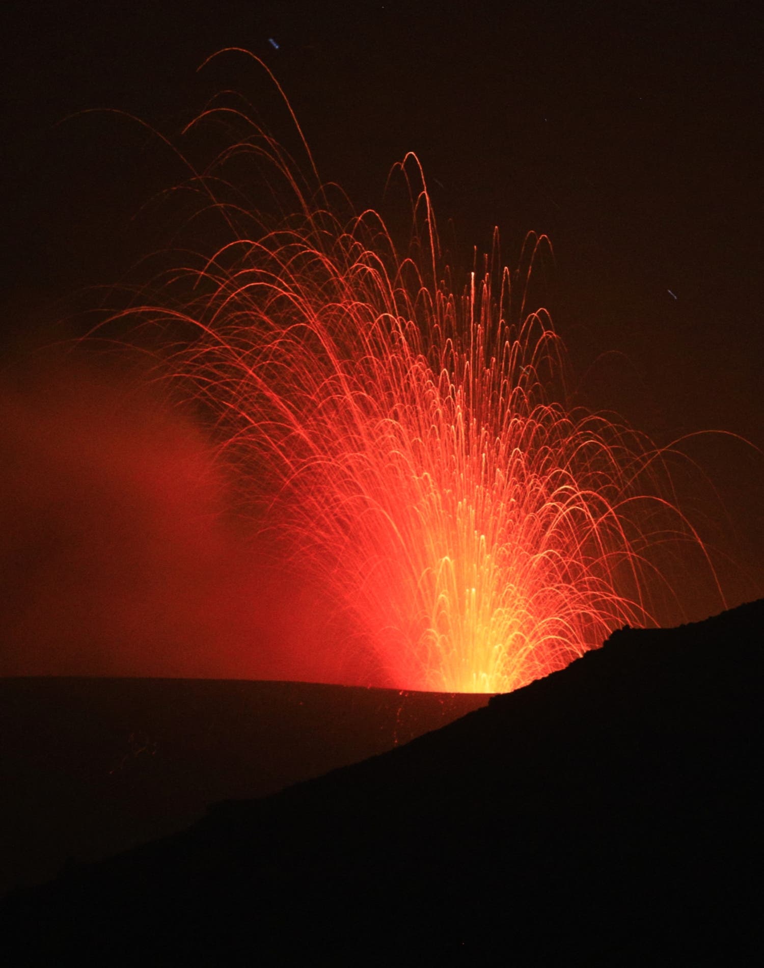 New Eruption with gas emission and light reflection volcano Etna - Sicily 