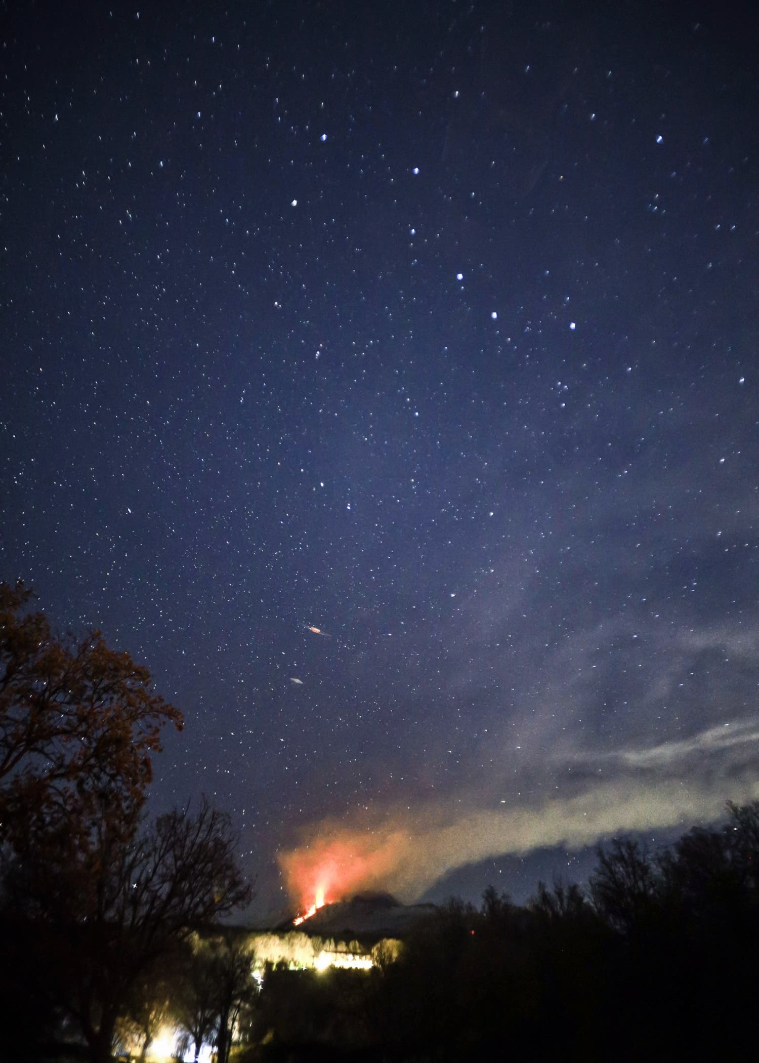 The great constellation Ursa major above mount Etna in eruption Sicily-Italy 