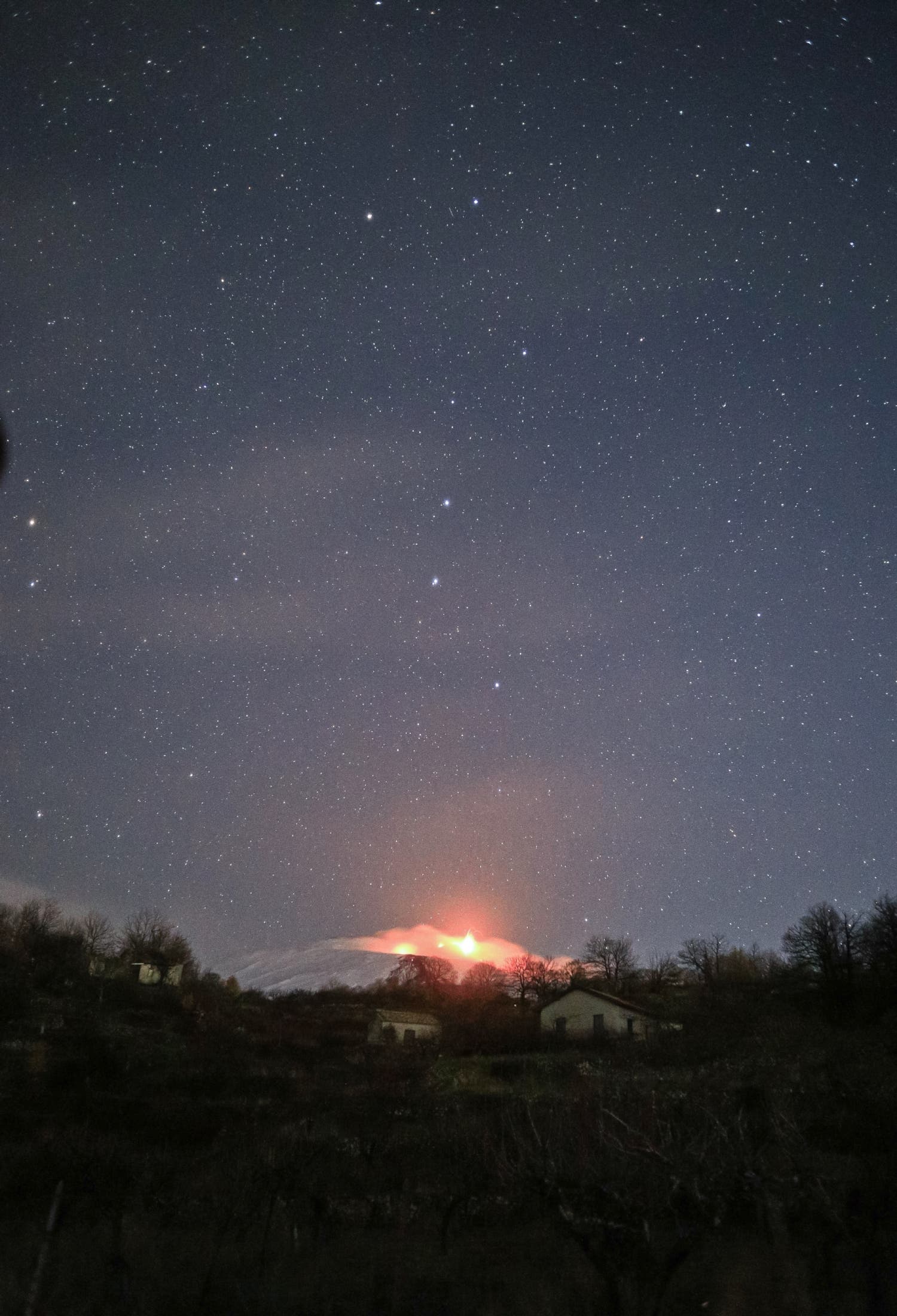 Ursa major aligned above mount Etna Sicily, Italy 