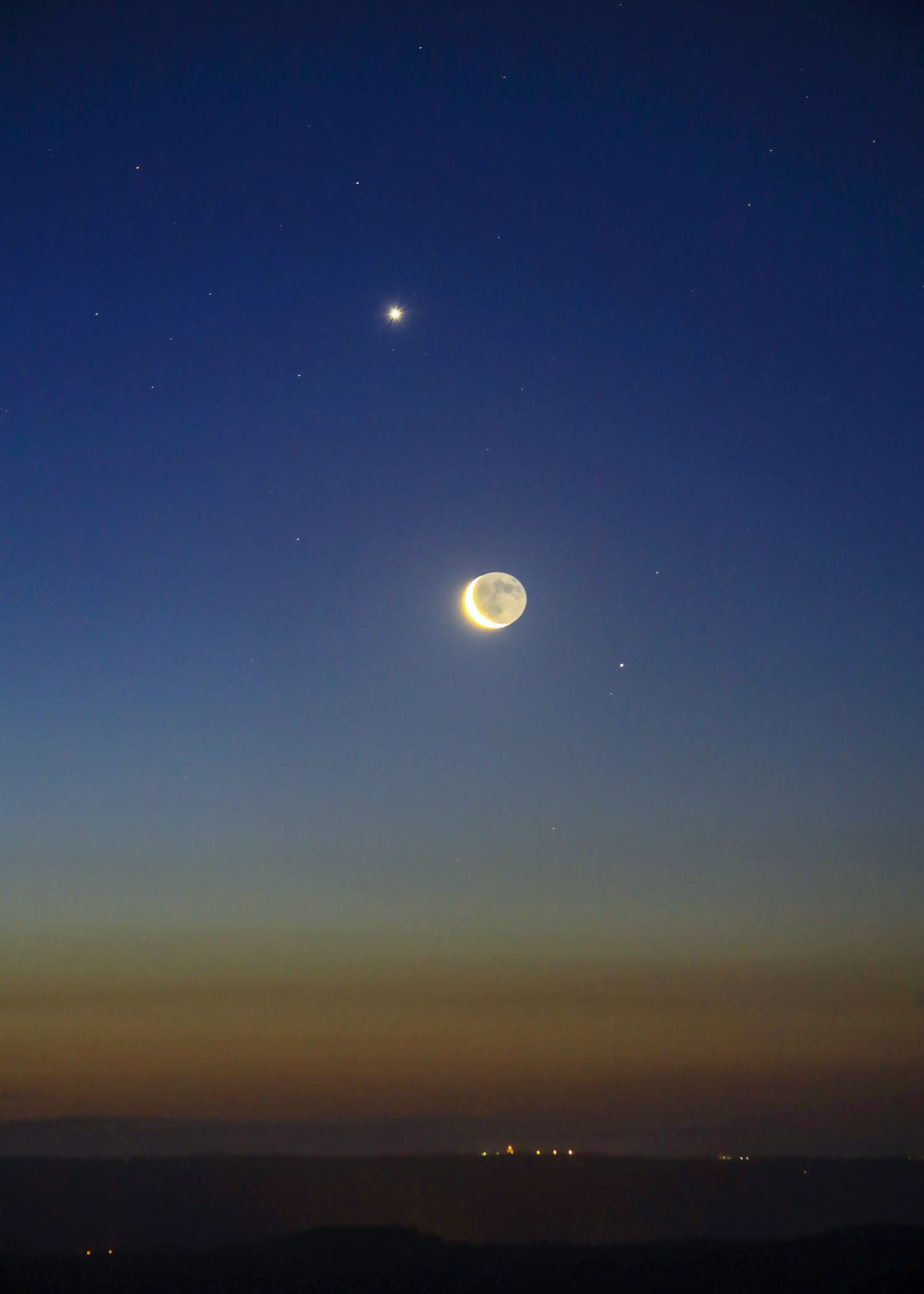 Venus, Moon, Saturn, Mercury at dawn Ragusa Italy Sicily 