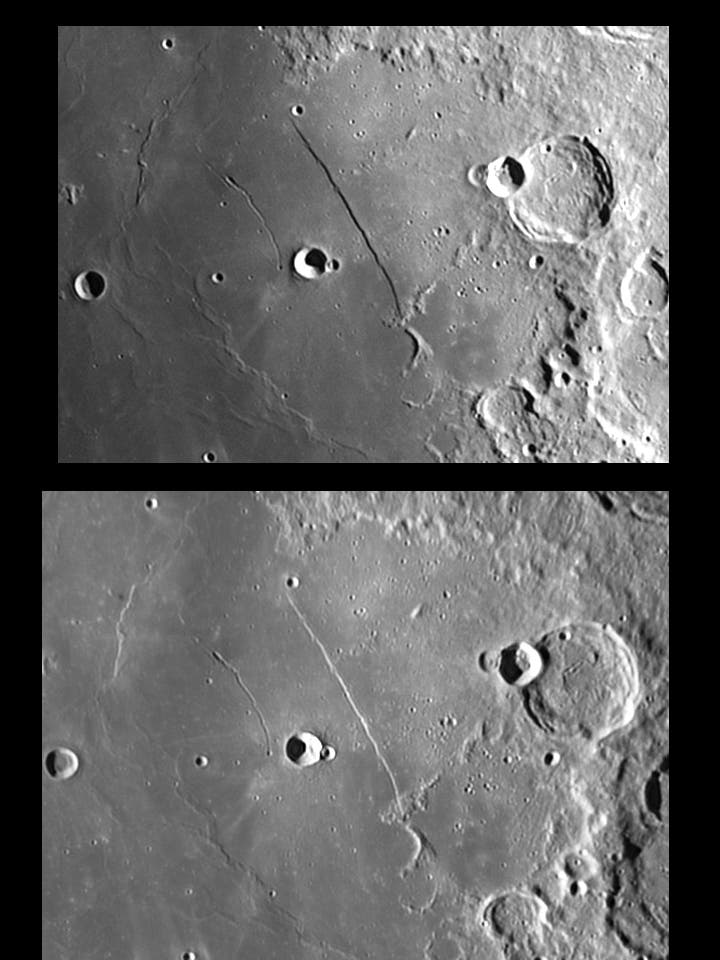 Rupes Recta bei Sonnenauf- und -untergang