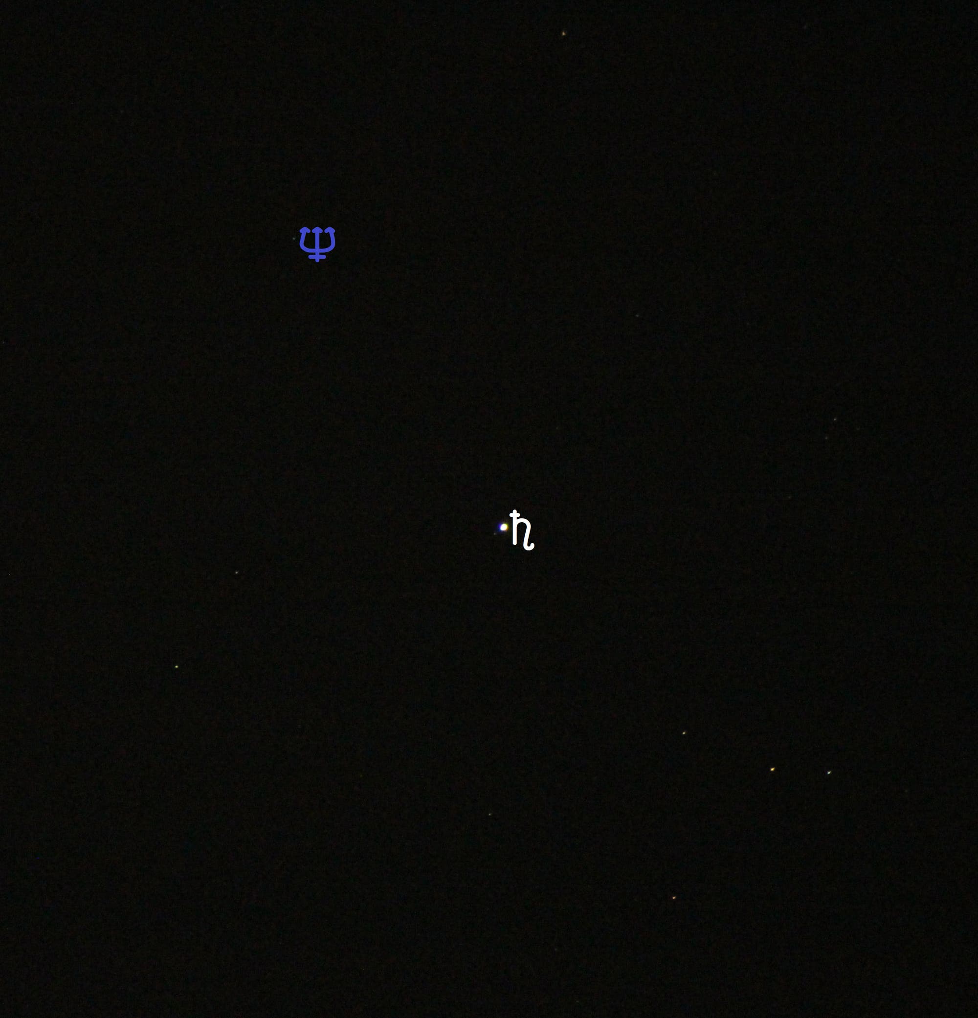 Neptun bei Saturn (Objekte beschriftet)