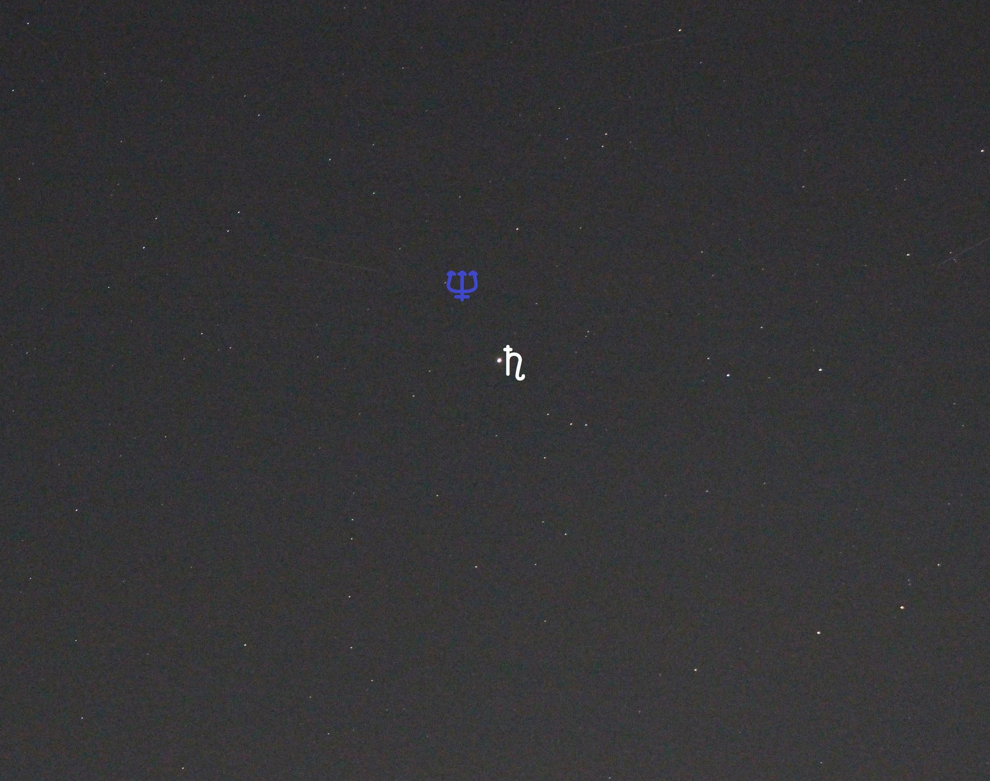 Saturn und Neptun (Objekte beschriftet)