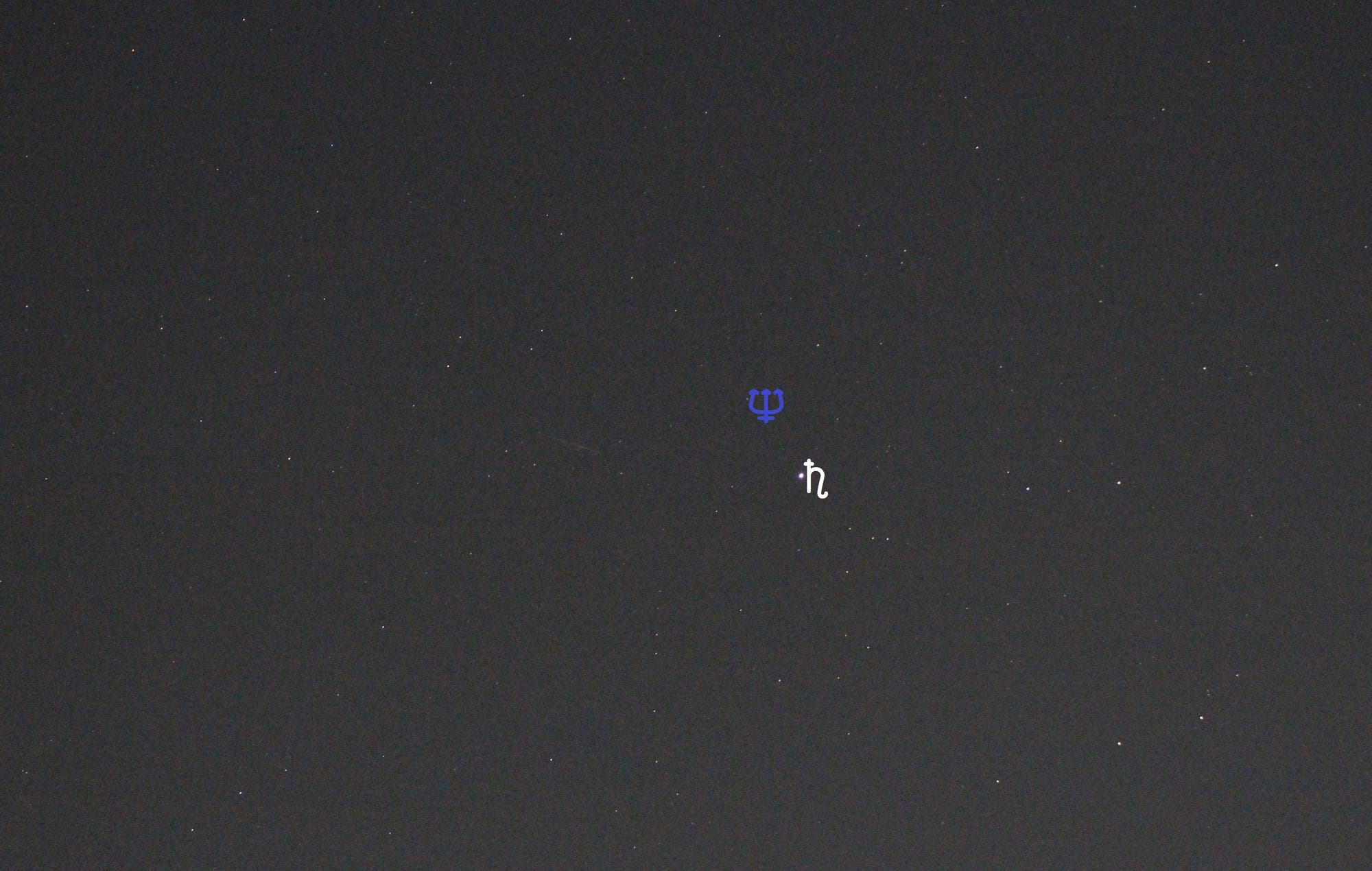 Saturn nahe Neptun (Objekte beschriftet)