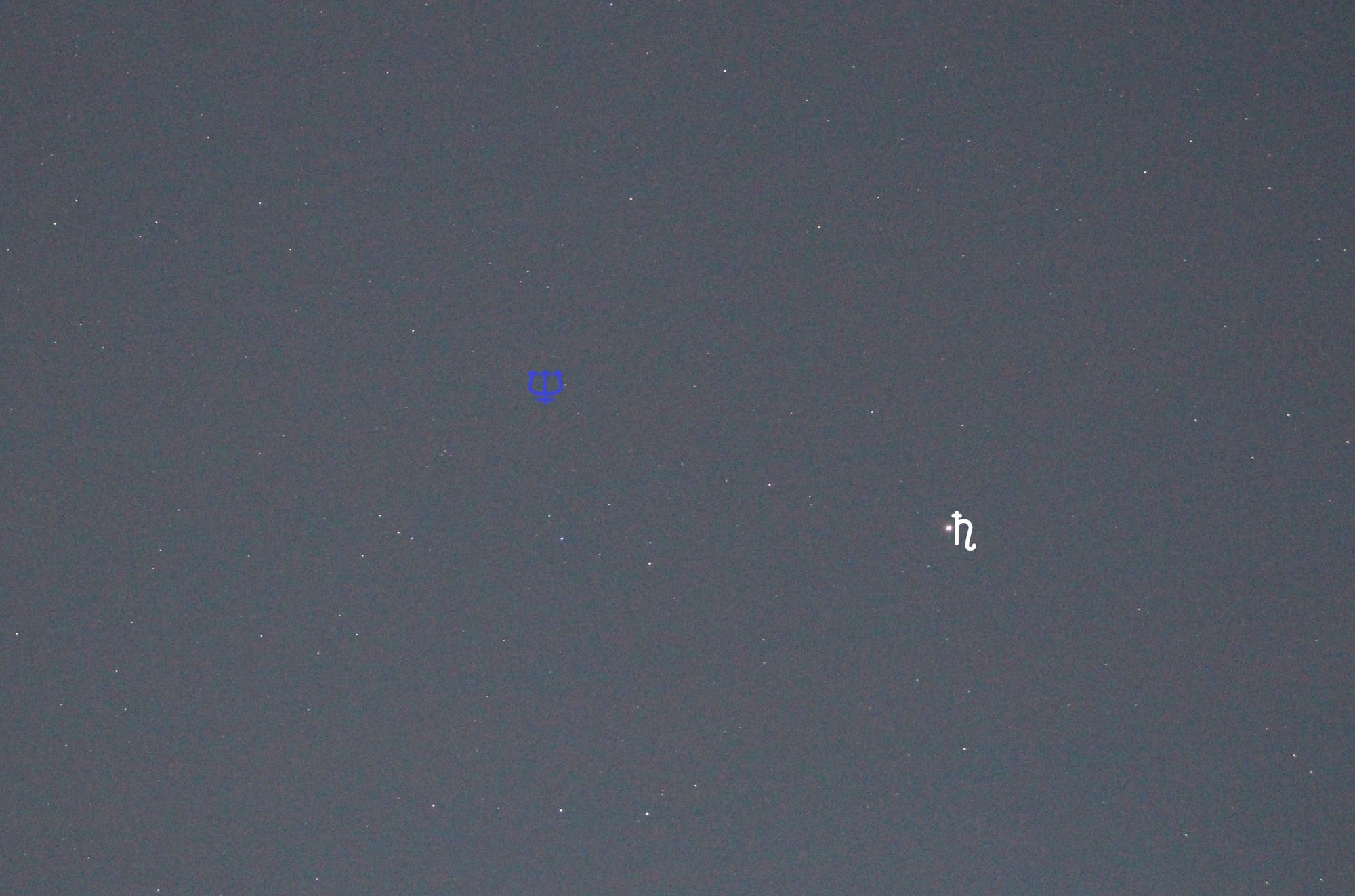 Saturn und Neptun (Objekte beschriftet)