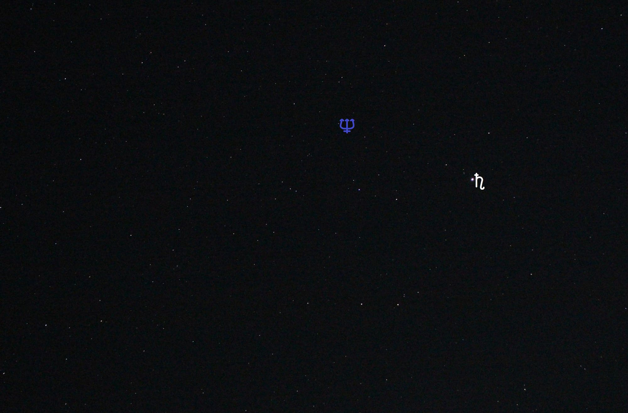 Saturn und Neptun (Objekte beschriftet)