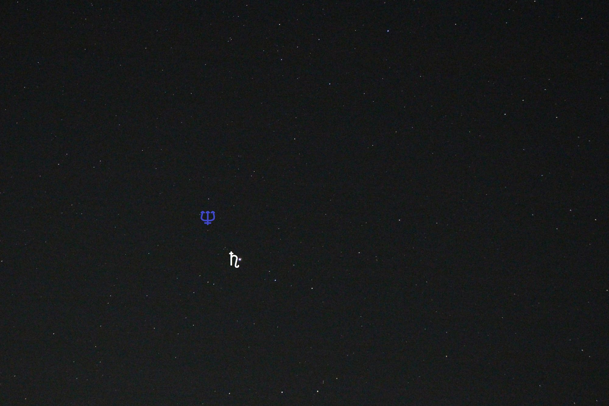 Saturn und Neptun (Objekte beschriftet)