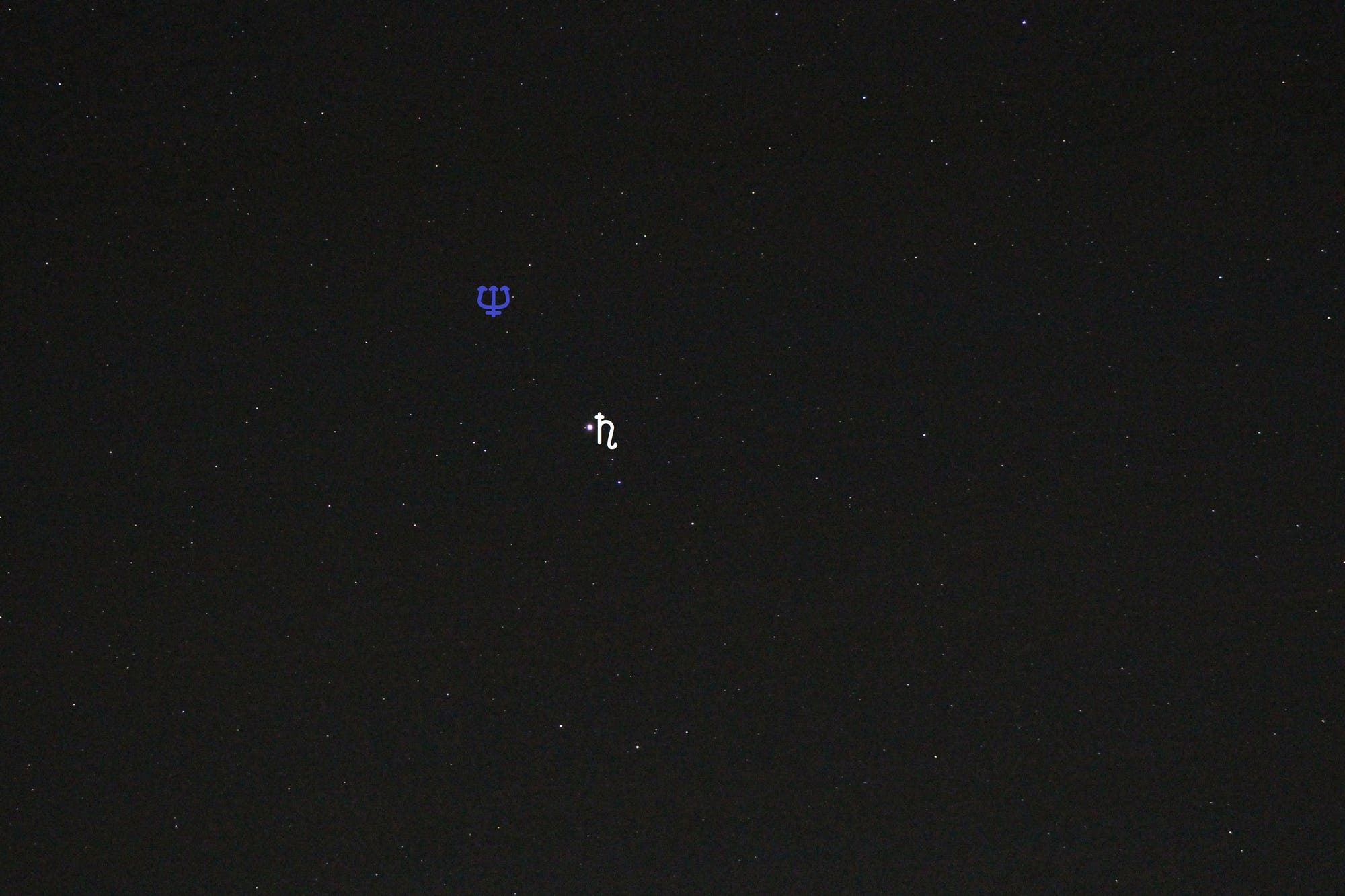 Saturn und Neptun (Objekte beschriftet)