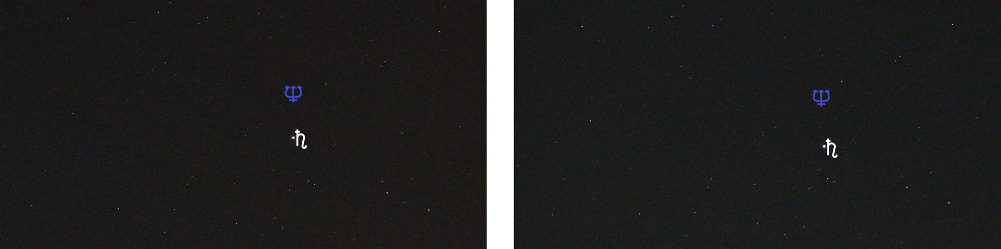 Bewegung der Planeten Saturn und Neptun (Objekte beschriftet)