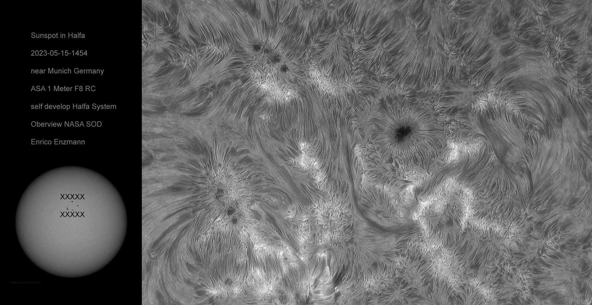 Sonnenflecken in H-Alpha am 15. Mai 2023