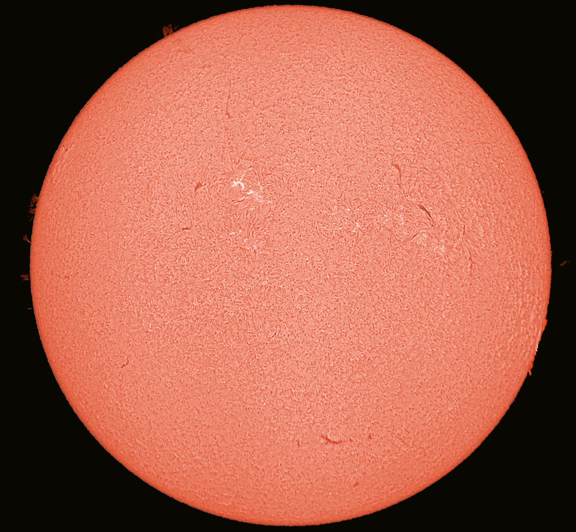 Gesamtbild der Sonne im Licht der H-Alpha-Linie am 20. April 2016