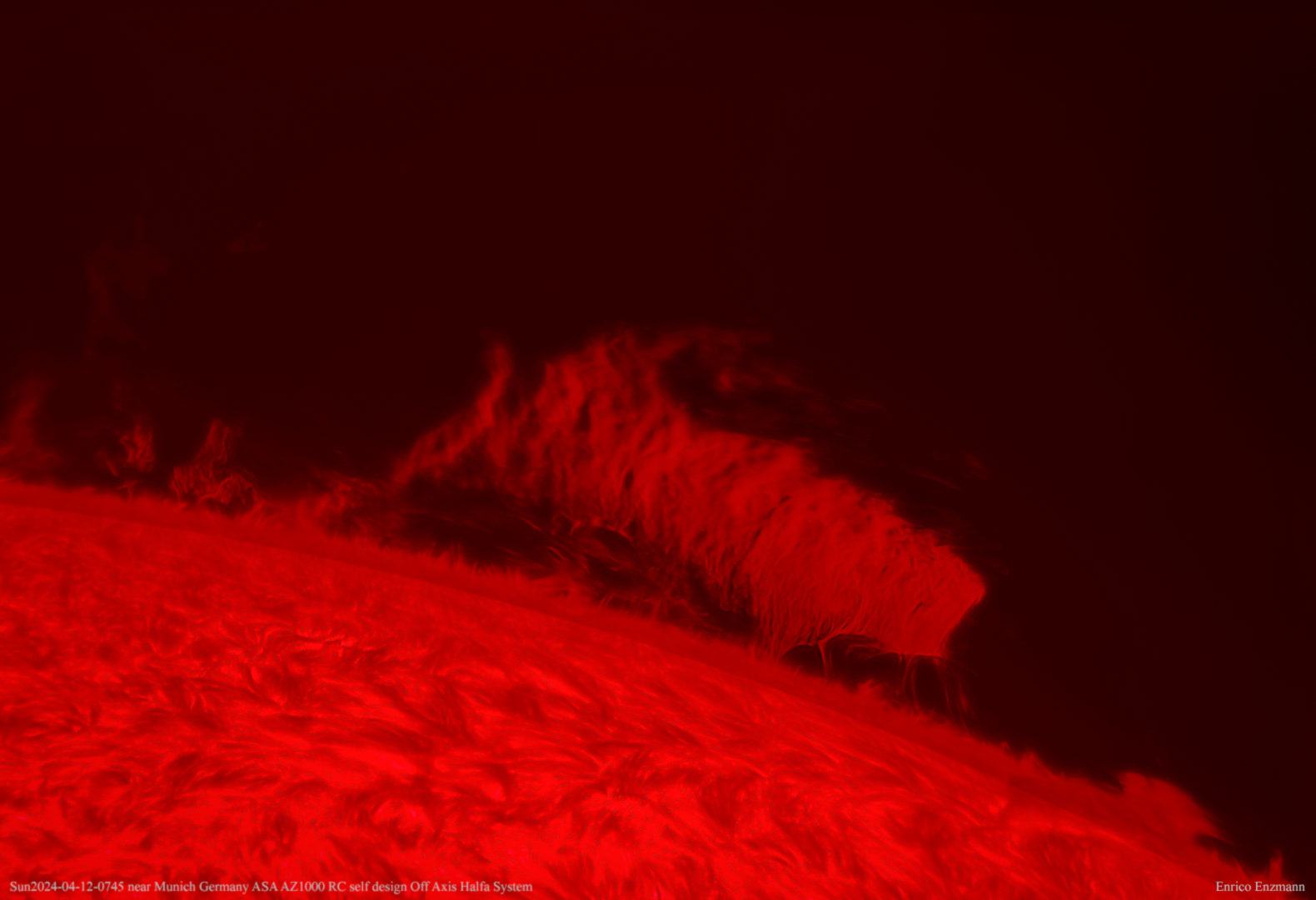 Sonnenprotuberanz fotografiert nahe München 12. April 2024