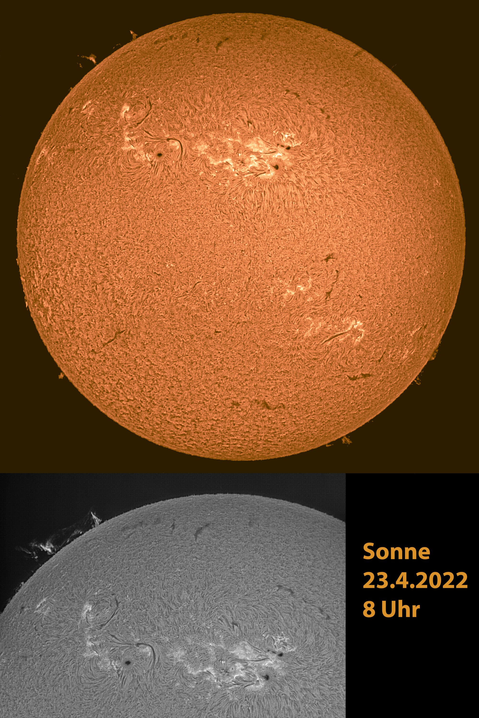 Überblick und Detail: Sonne am 23. April 2022