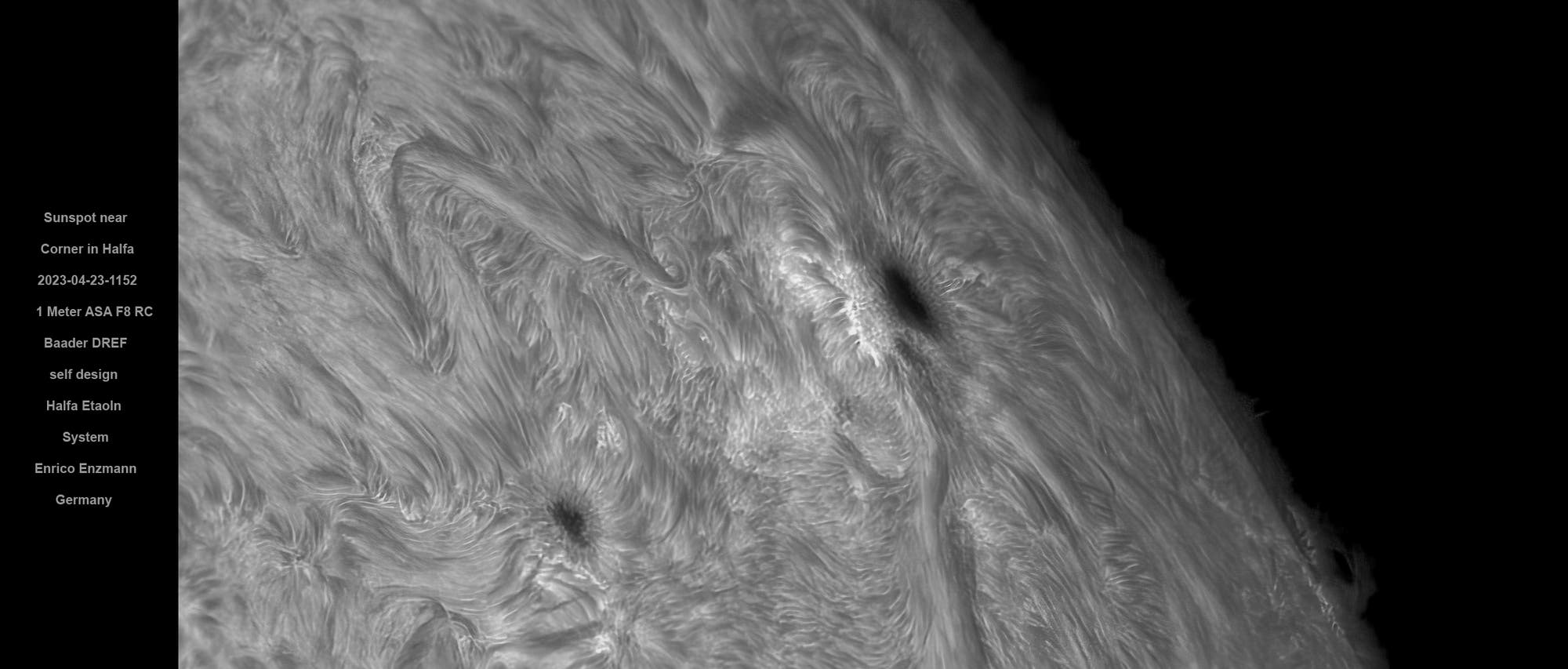 Sonnenfleck am Rand in H-Alpha am 23. April 2023