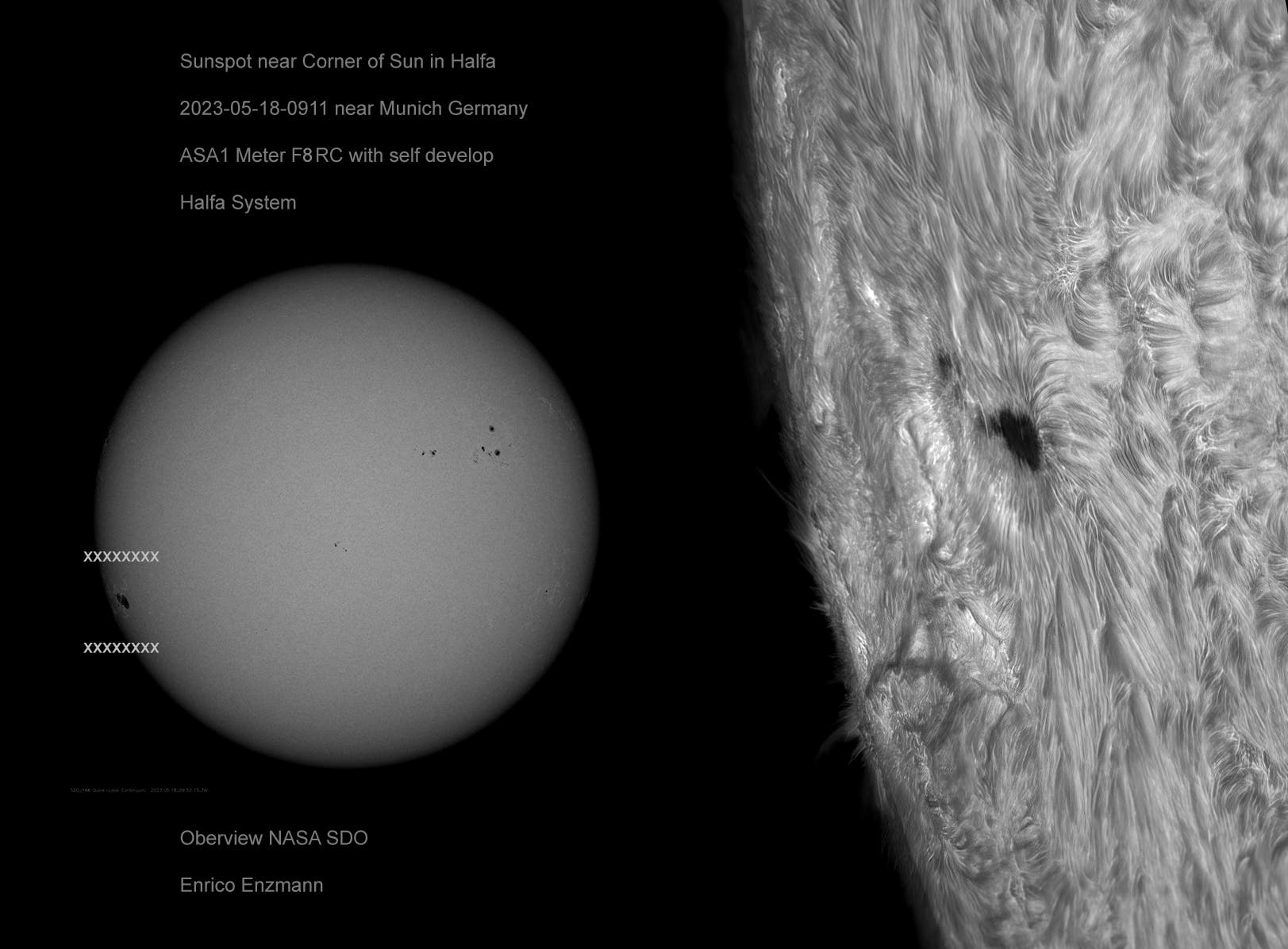 Sonnenfleck am Rand in H-Alpha am 18. Mai 2023