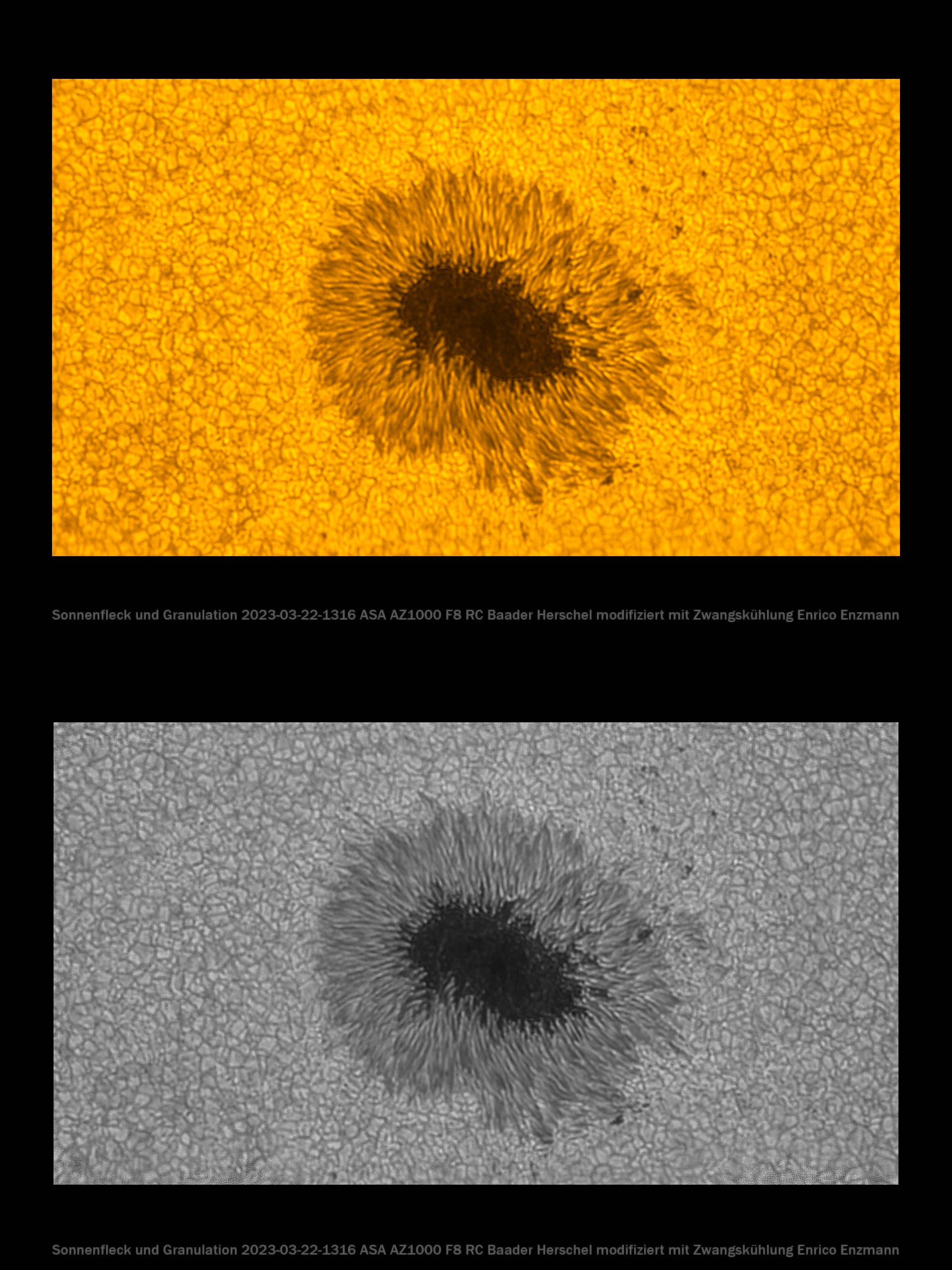 Sonnenfleck-Vergleichsbild 22. März 2023