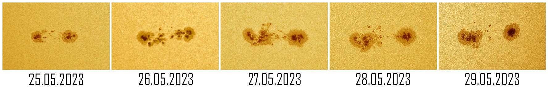 Entwicklung der Sonnenfleckengruppe AR3315 über fünf Tage