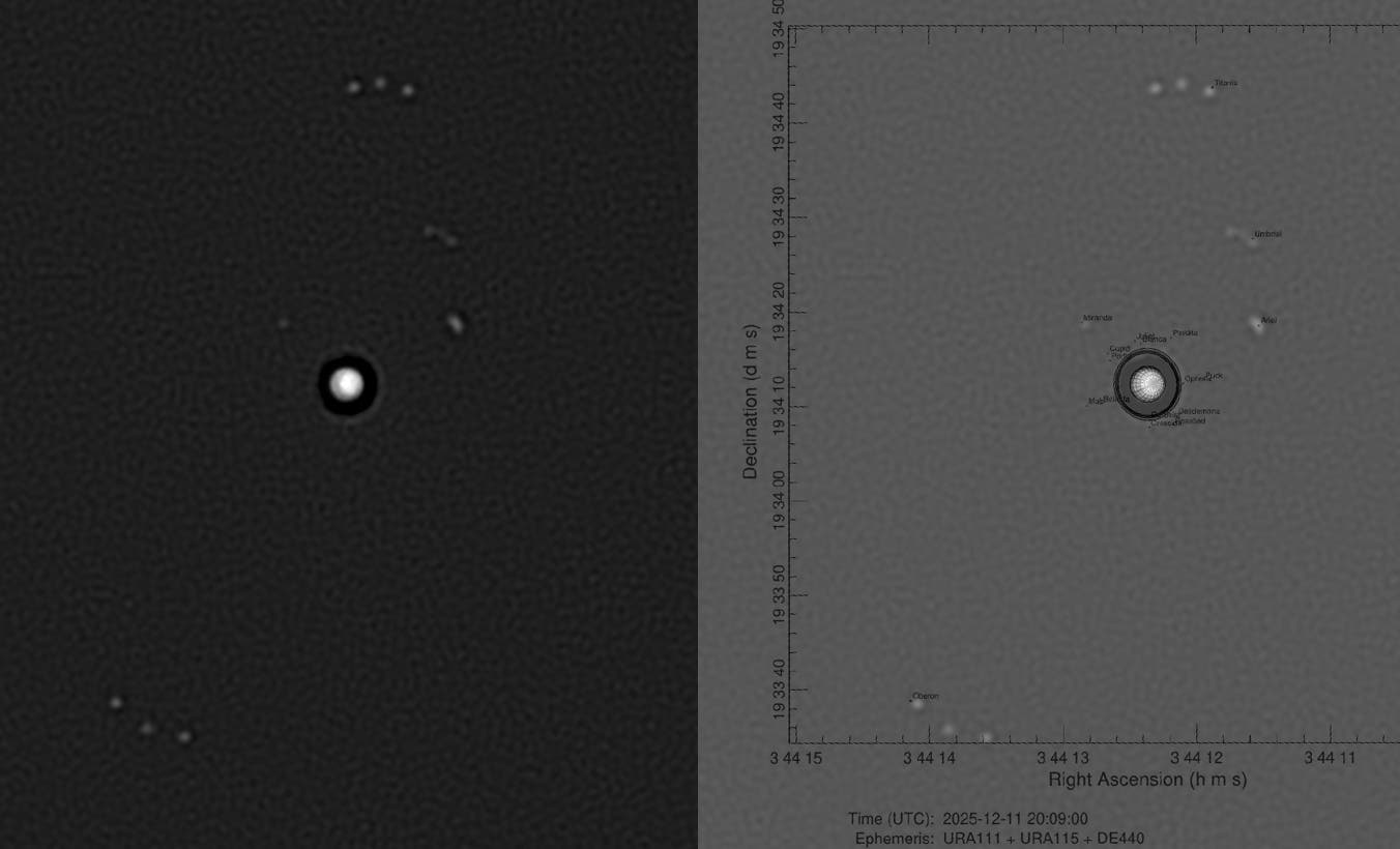 Uranus mit Epsilonring und Monden