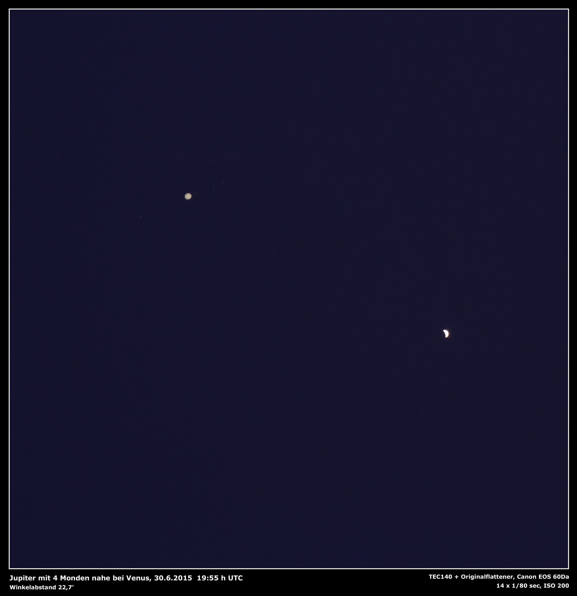 Venus bei Jupiter am 30. Juni 2015, 19:55 UT