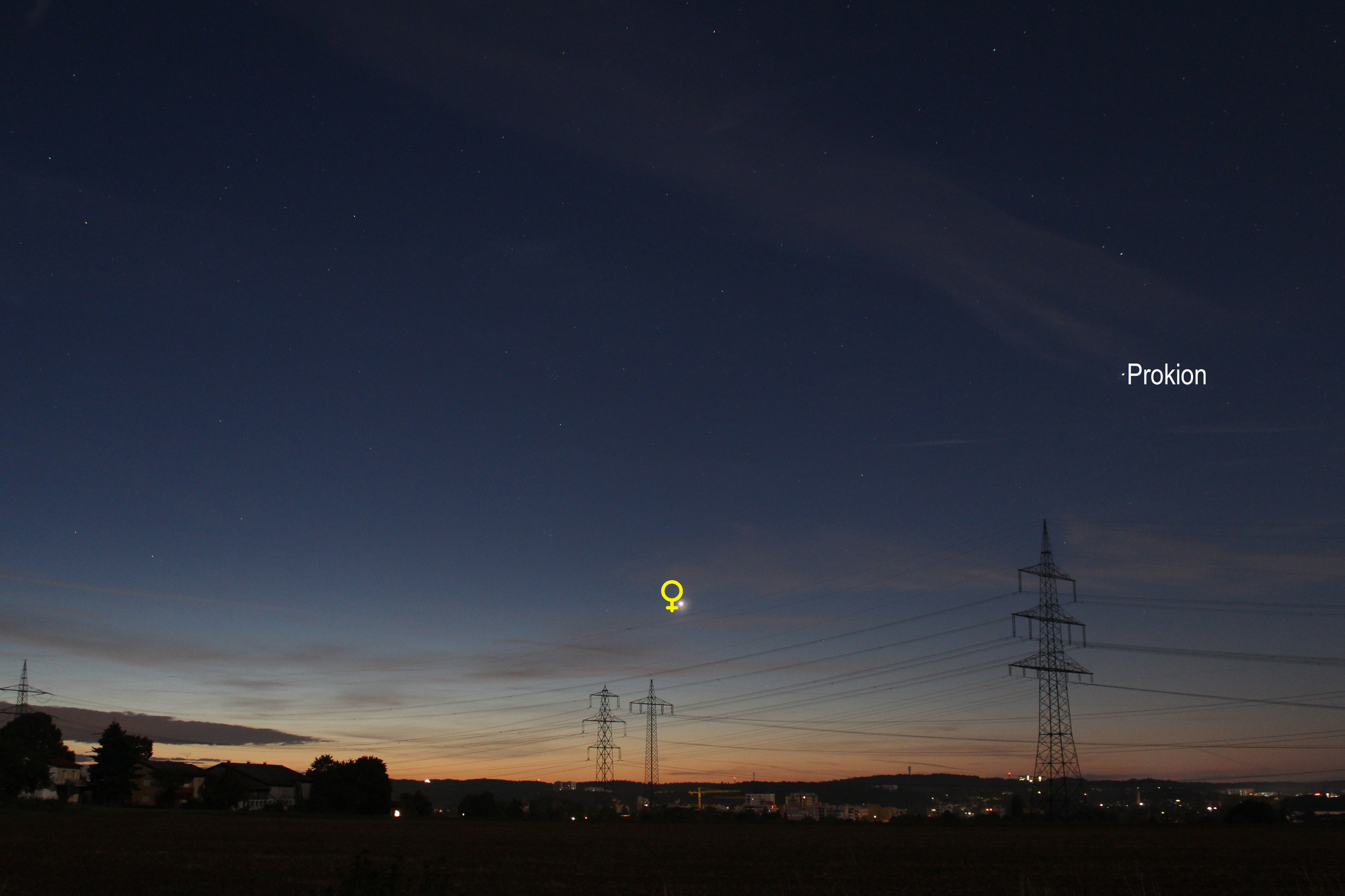 Venus am Morgenhimmel (Objekte beschriftet)