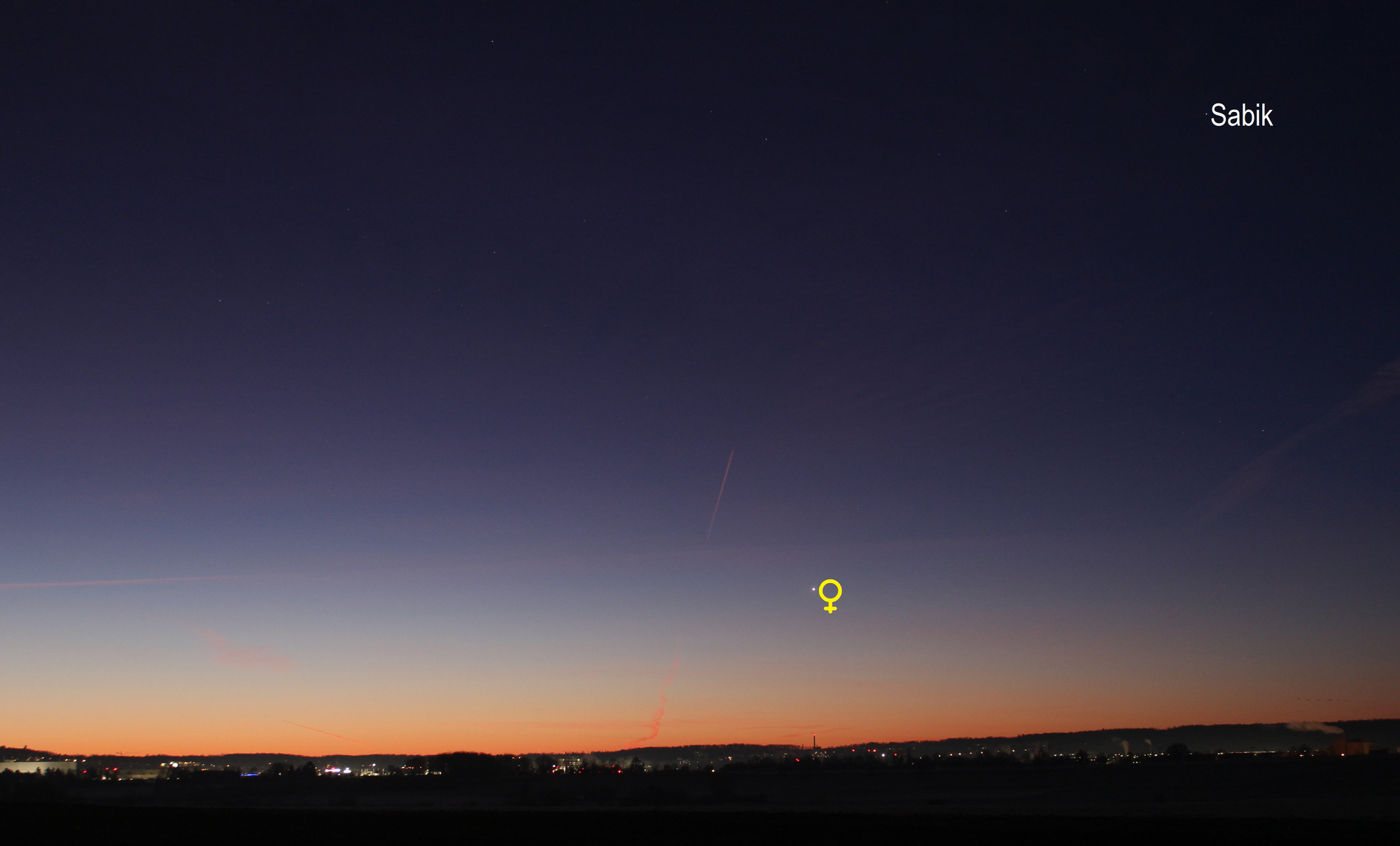 Venus am Morgenhimmel (Objekte beschriftet)