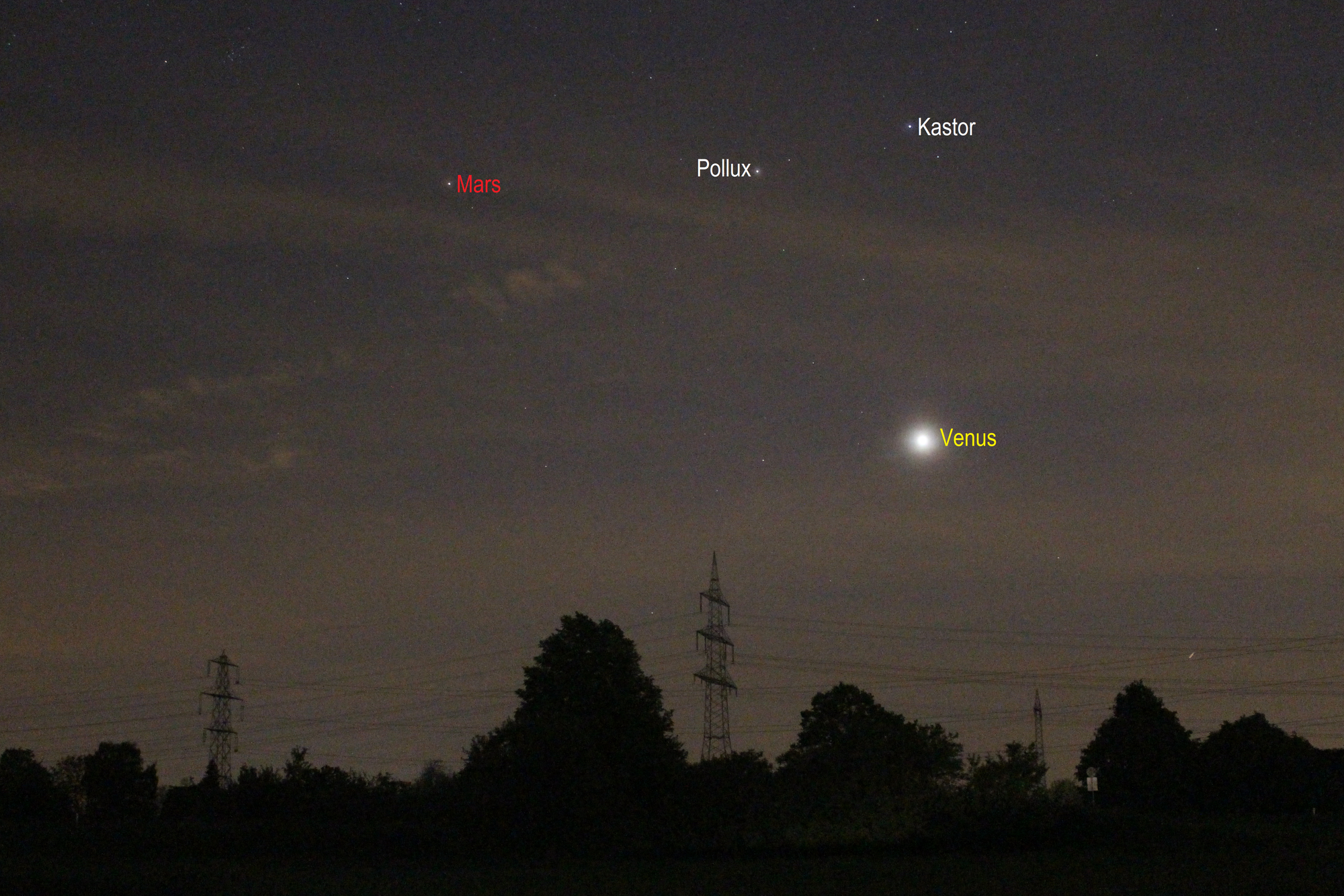Venus und Mars am Abendhimmel (Objekte beschriftet) 