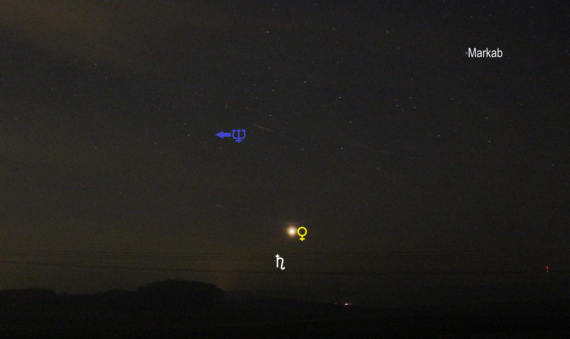 Venus und Saturn am Abendhimmel (Objekte beschriftet)