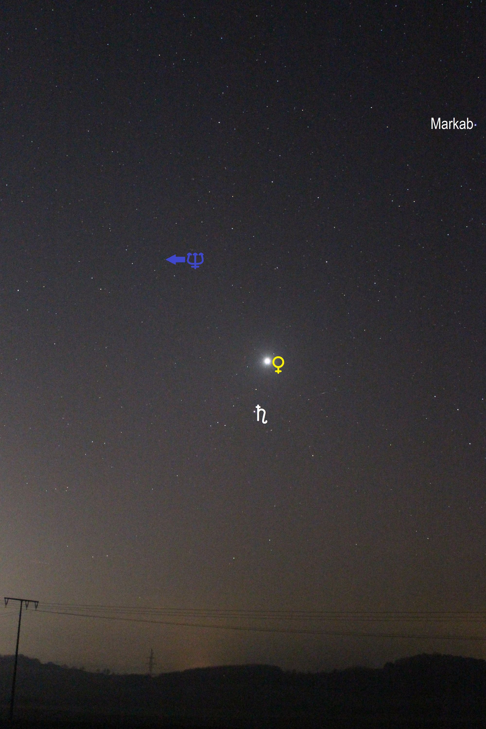 Venus und Saturn am Abendhimmel (Objekte beschriftet)