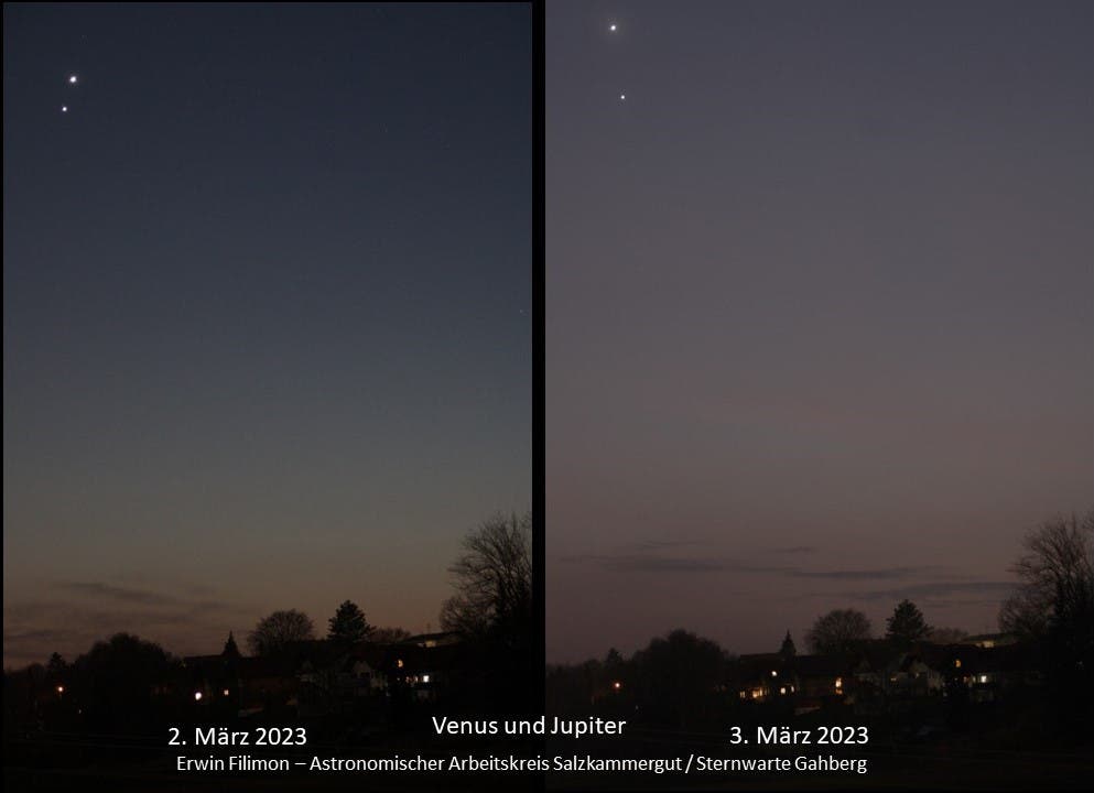 Venus und Jupiter - Vergleich 2. zu 3. März 2023