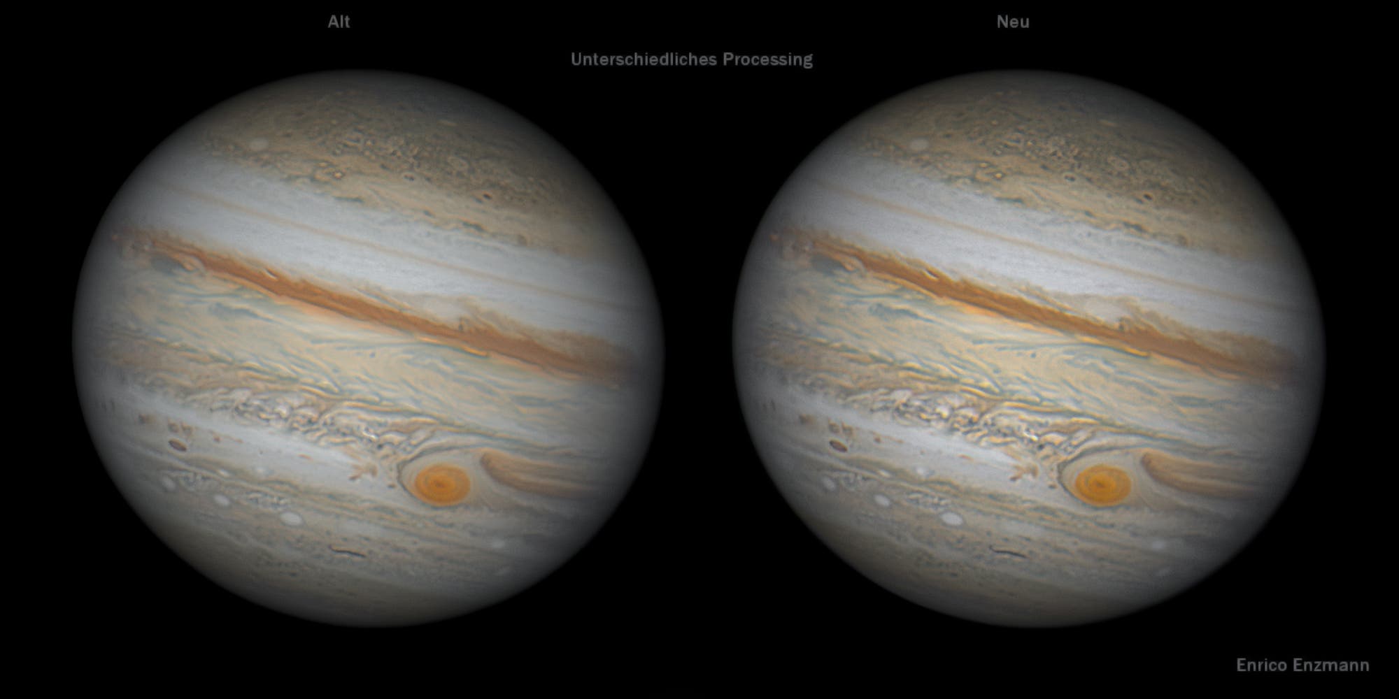 Vergleich unterschiedlicher Verarbeitung von Jupiter-Bildern