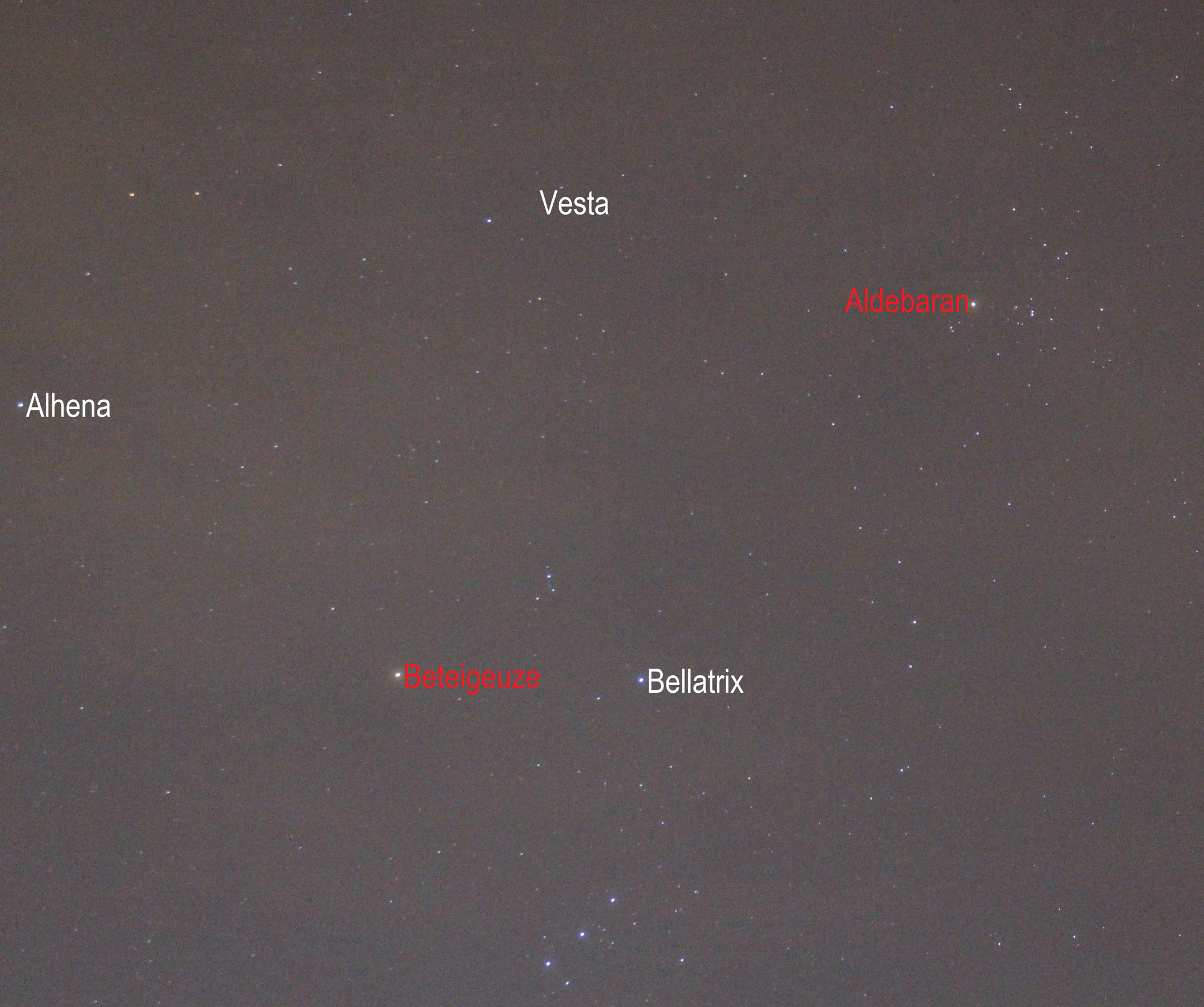 Grenzgebiet der Sternbilder Orion, Zwillinge und Stier (Objekte beschriftet)