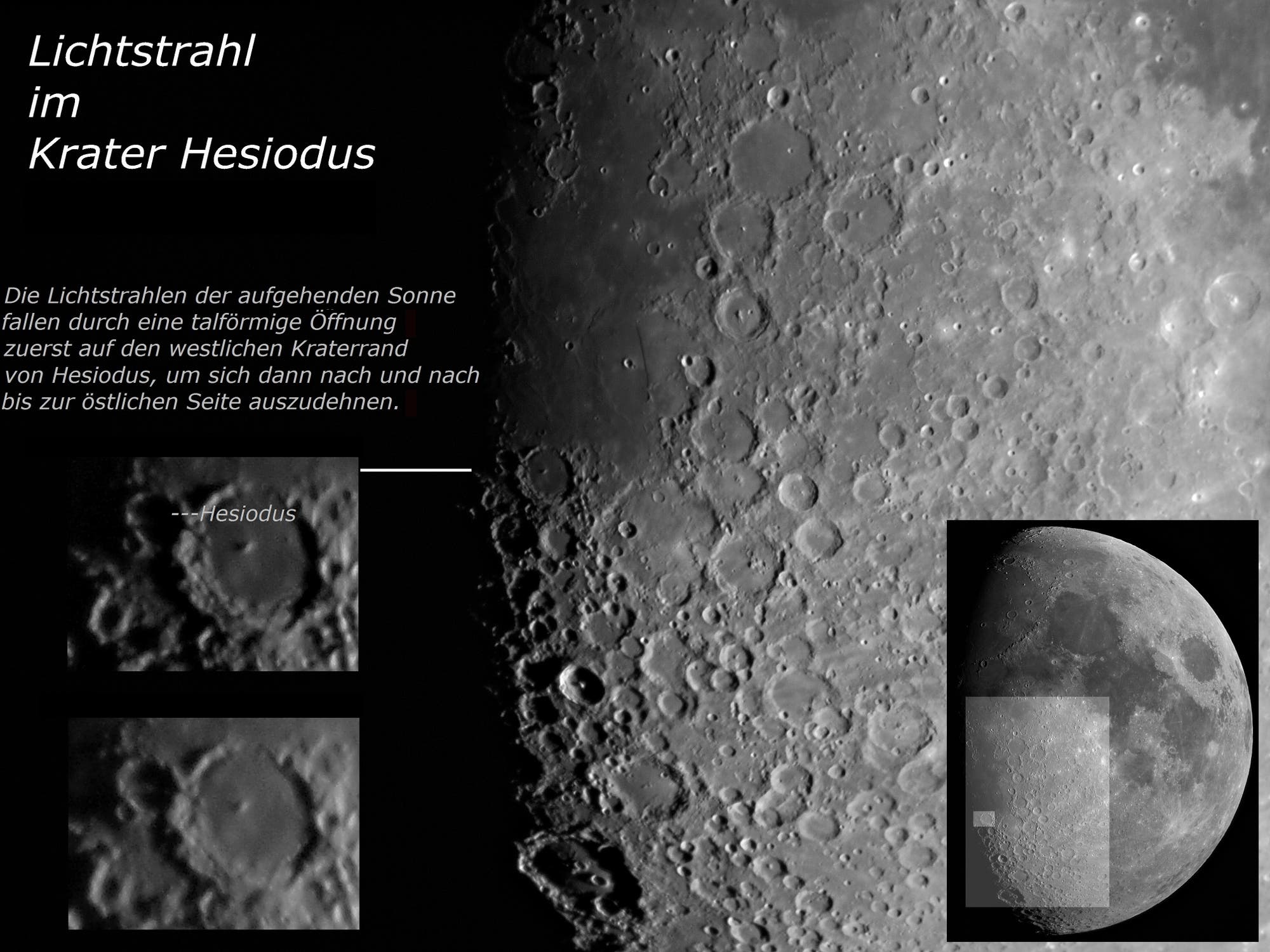 Beobachtungstipp Mond im Dezember 2013 -Hesiodus-Lichtstrahl-
