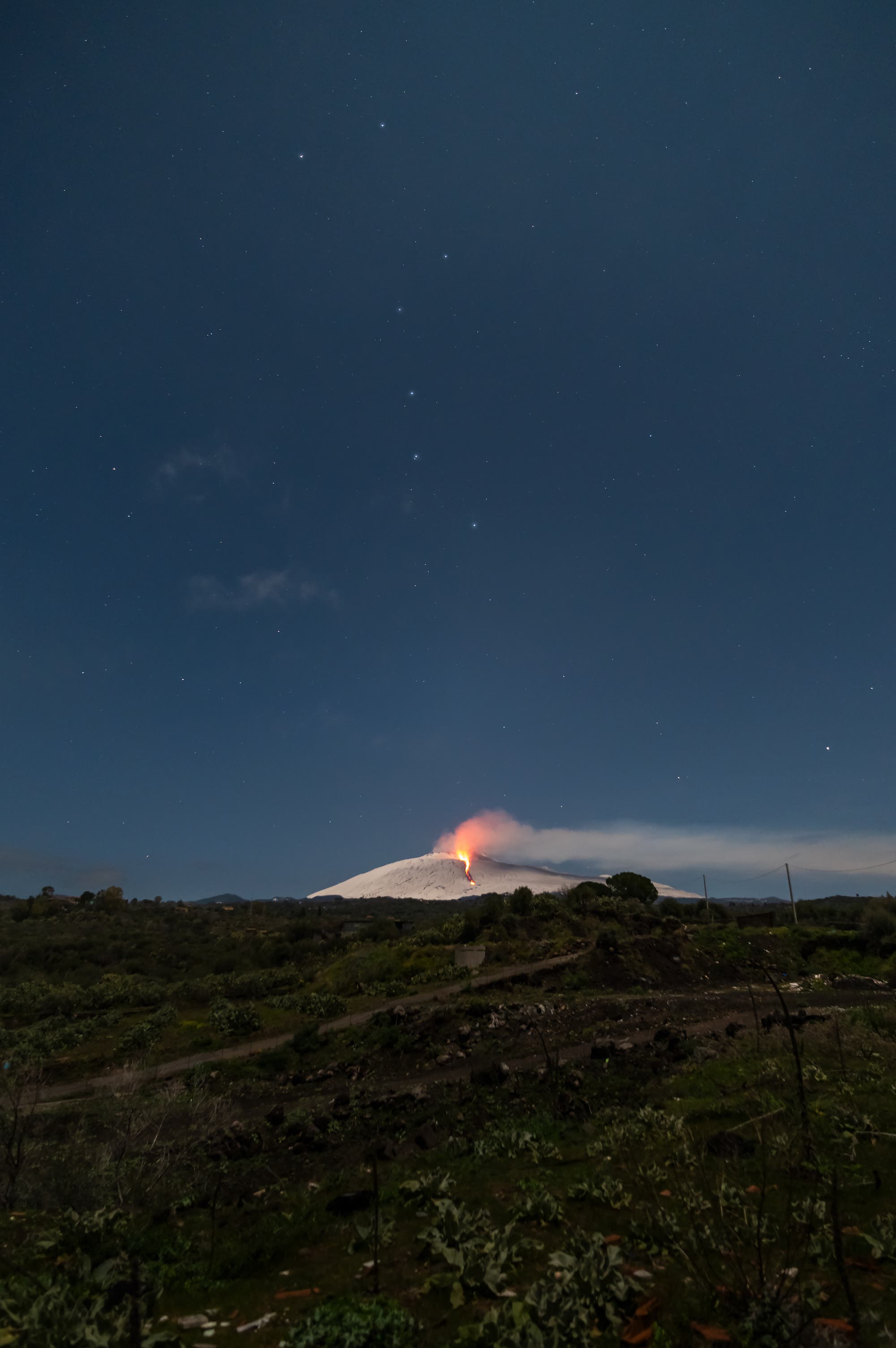 The Big Dipper above the erupting Etna volcano