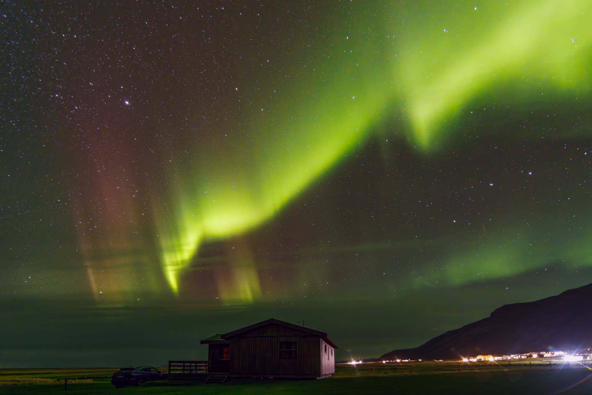 Northern Lights over the Icelandic countryside