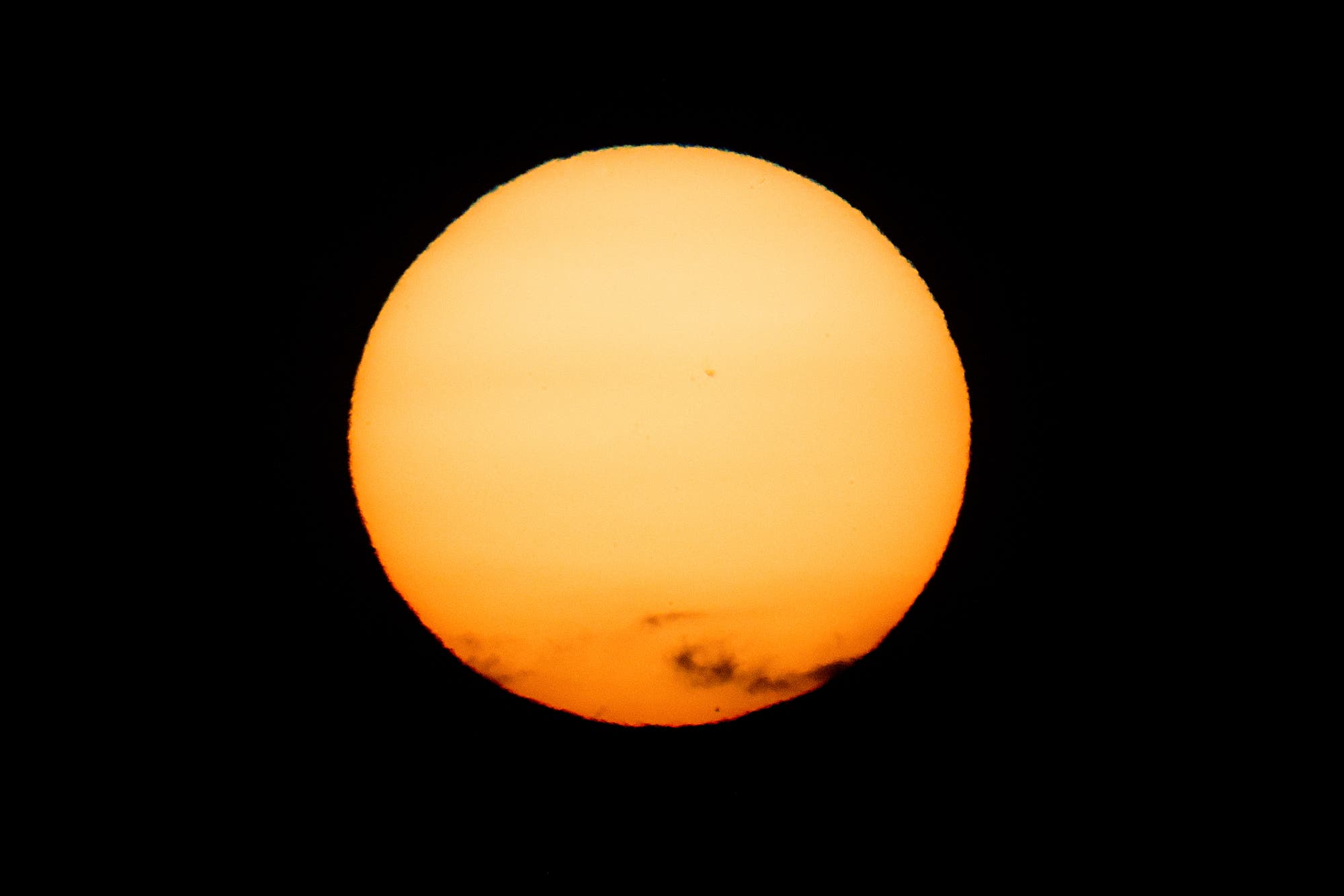 Merkurtransit vom 9. Mai 2016 kurz vor Sonnenuntergang