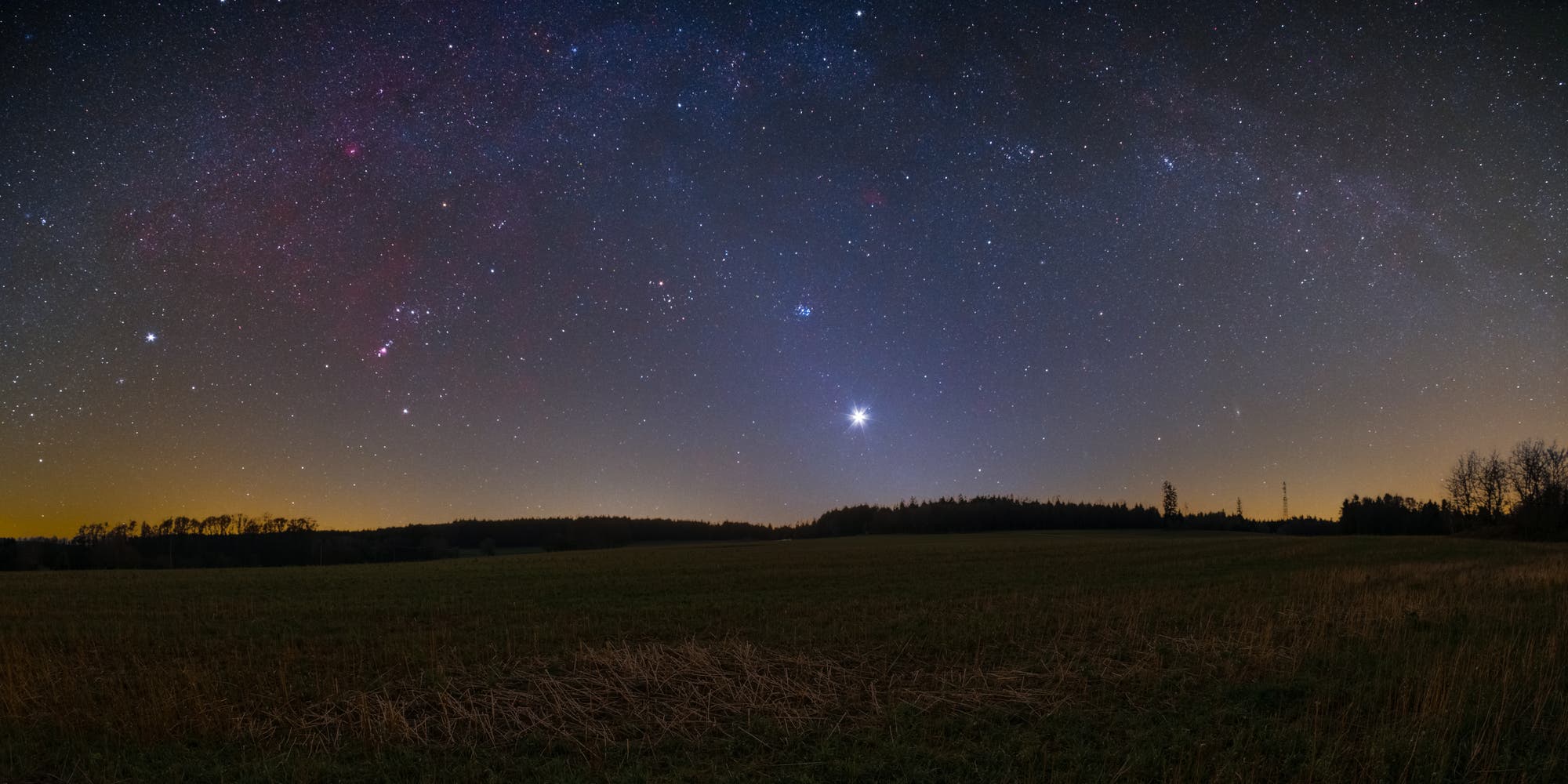 Wintermilchstraße, Venus und Zodiakallicht über dem Odenwald