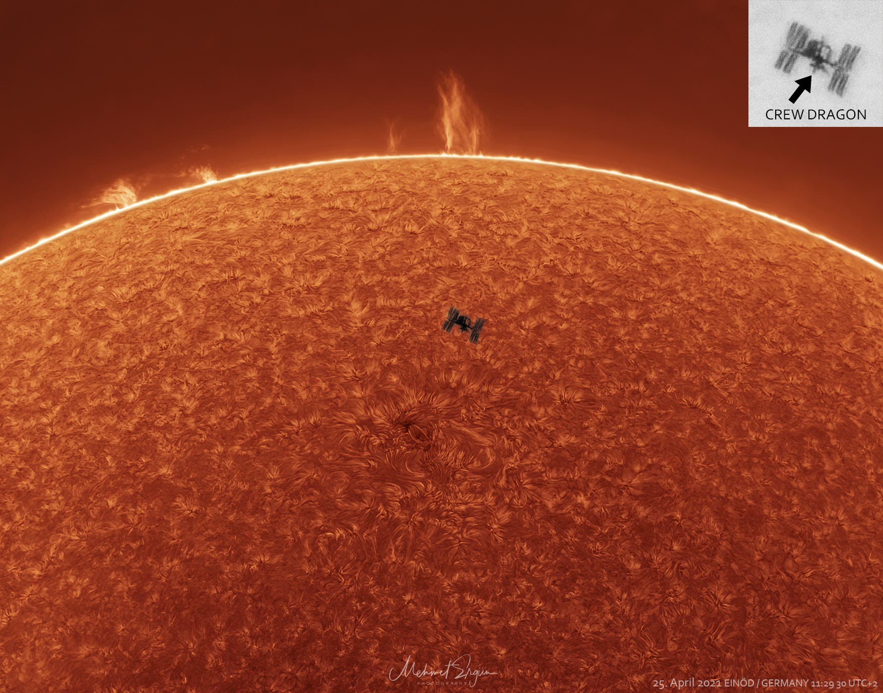 ISS Transit-Sonne in H-Alpha, 25. April 2021