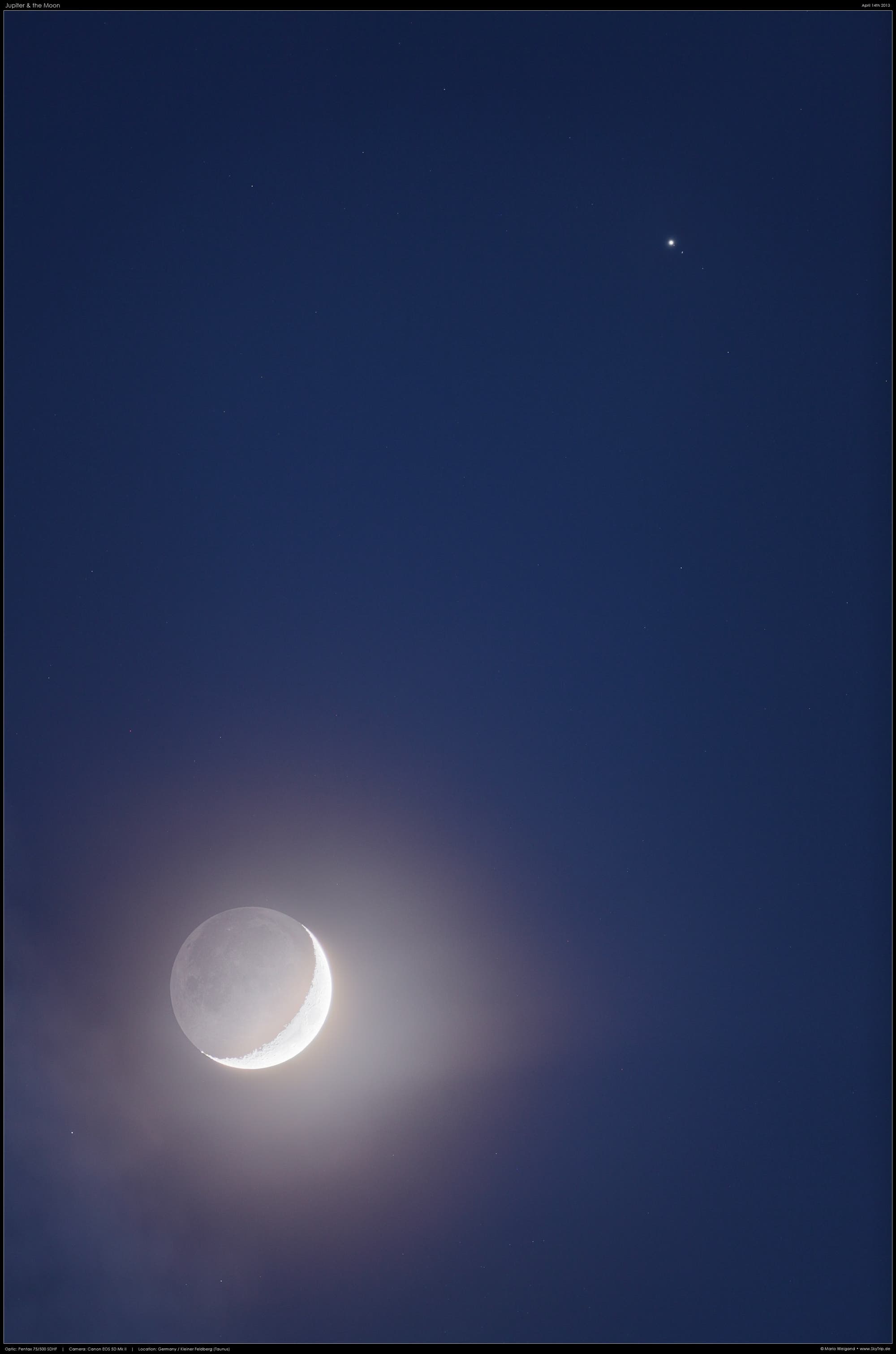 Begegnung von Mond und Jupiter am 14. April