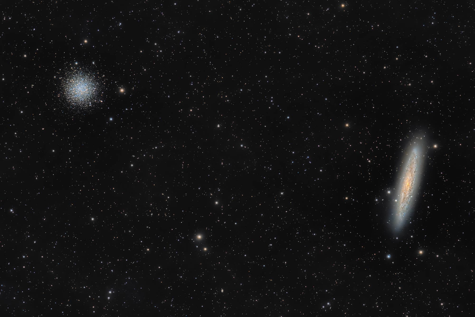 Sculptor-Galaxie und Kugelsternhaufen NGC 288