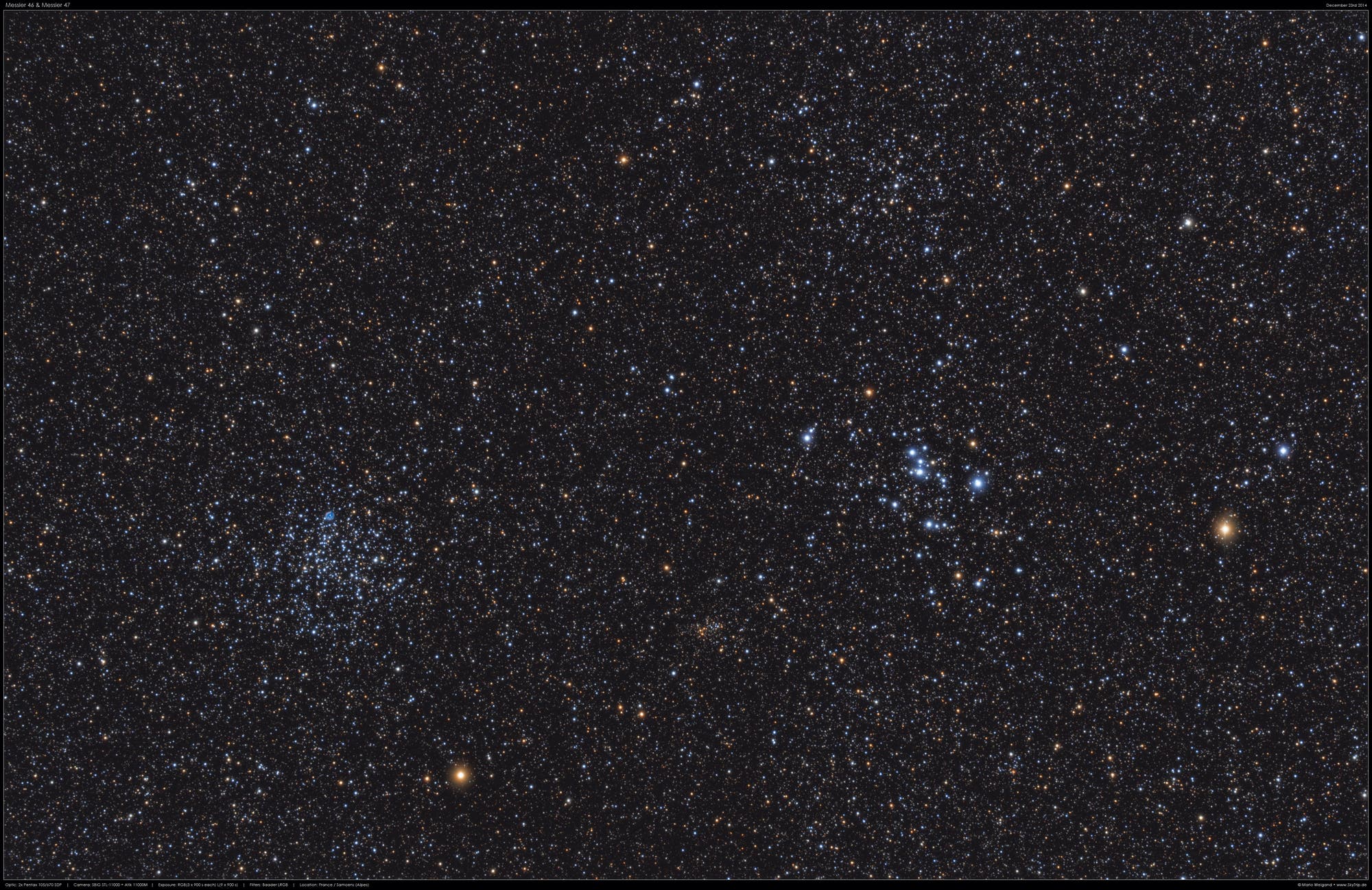  Messier 46 & Messier 47 im Einhorn