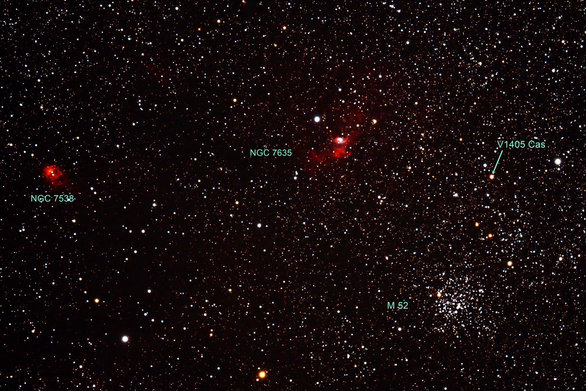 Messier 52 und Nova V1405 Cas