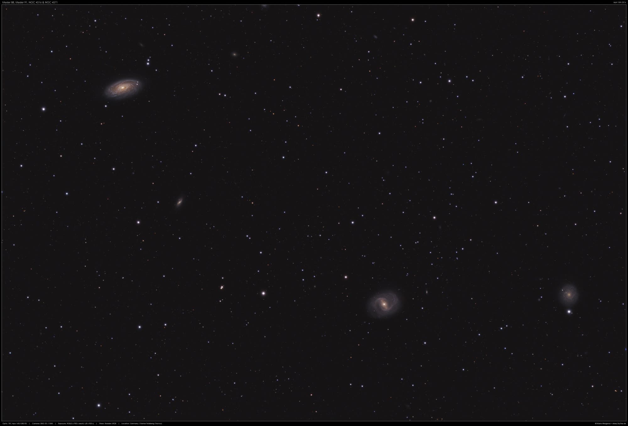 Virgohaufen mit Messier 88, Messier 91 und NGC 4571