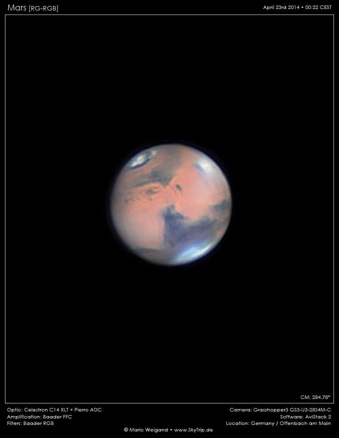 Mars mit Wolken im Hellas-Becken (23. April 2014)