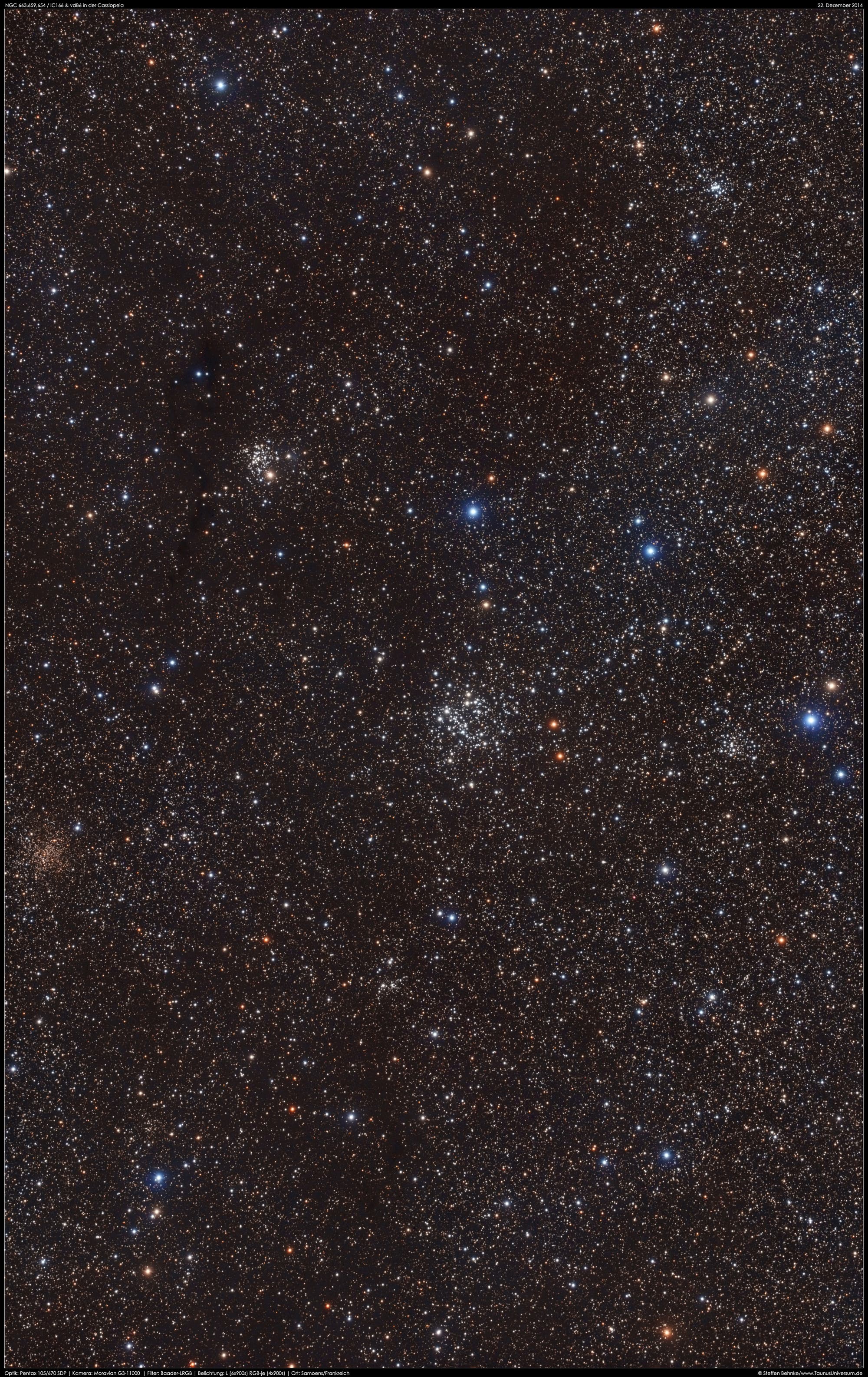 NGC 663 659 654 und vdB 6 in der Cassiopeia
